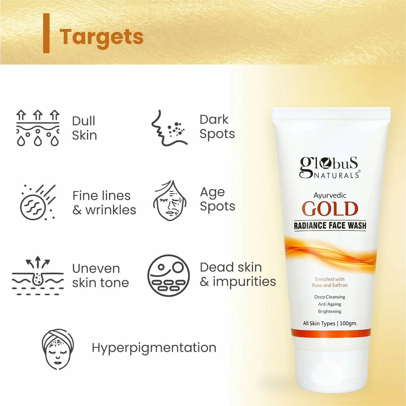 Globus Naturals Gold Radiance Anti Ageing & Brightening Face Wash - Image 3
