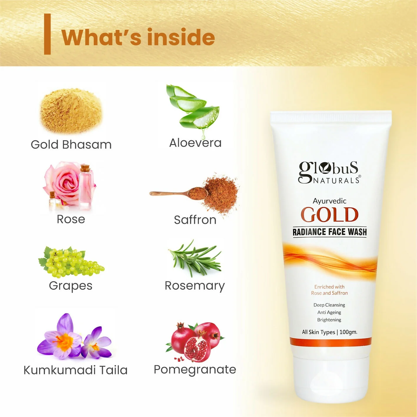 Globus Naturals Gold Radiance Anti Ageing & Brightening Face Wash - Image 5