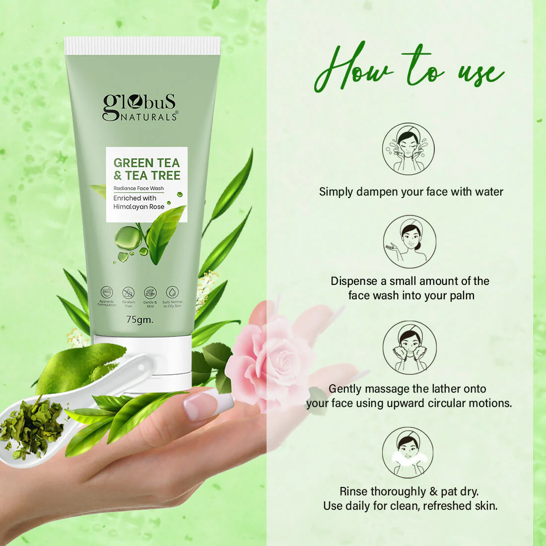 Globus Naturals Green Tea & Tea Tree Face Wash - Image 6