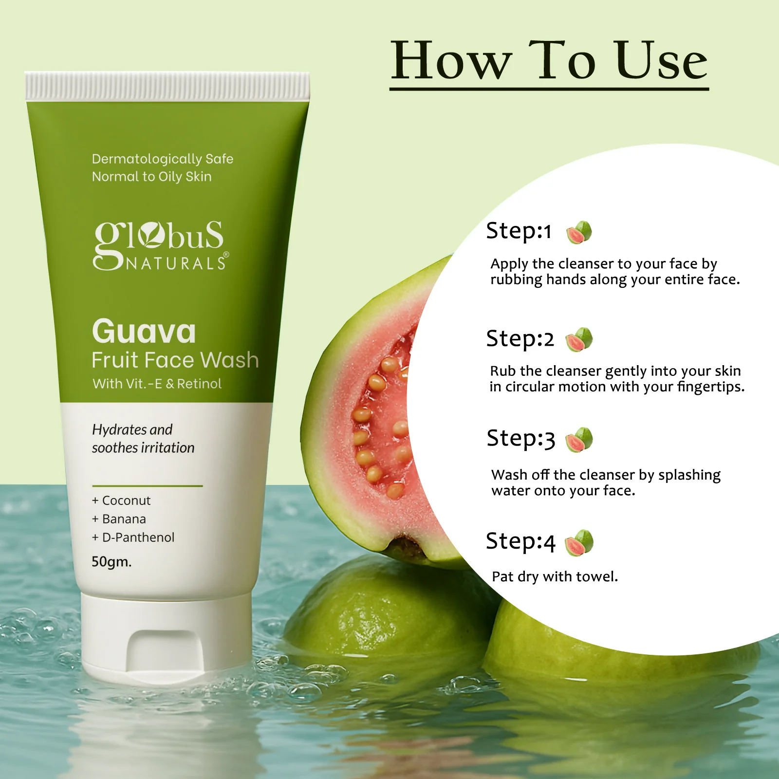 Globus Naturals Guava Fruit Face Wash with Vitamin E & Retinol - Image 2