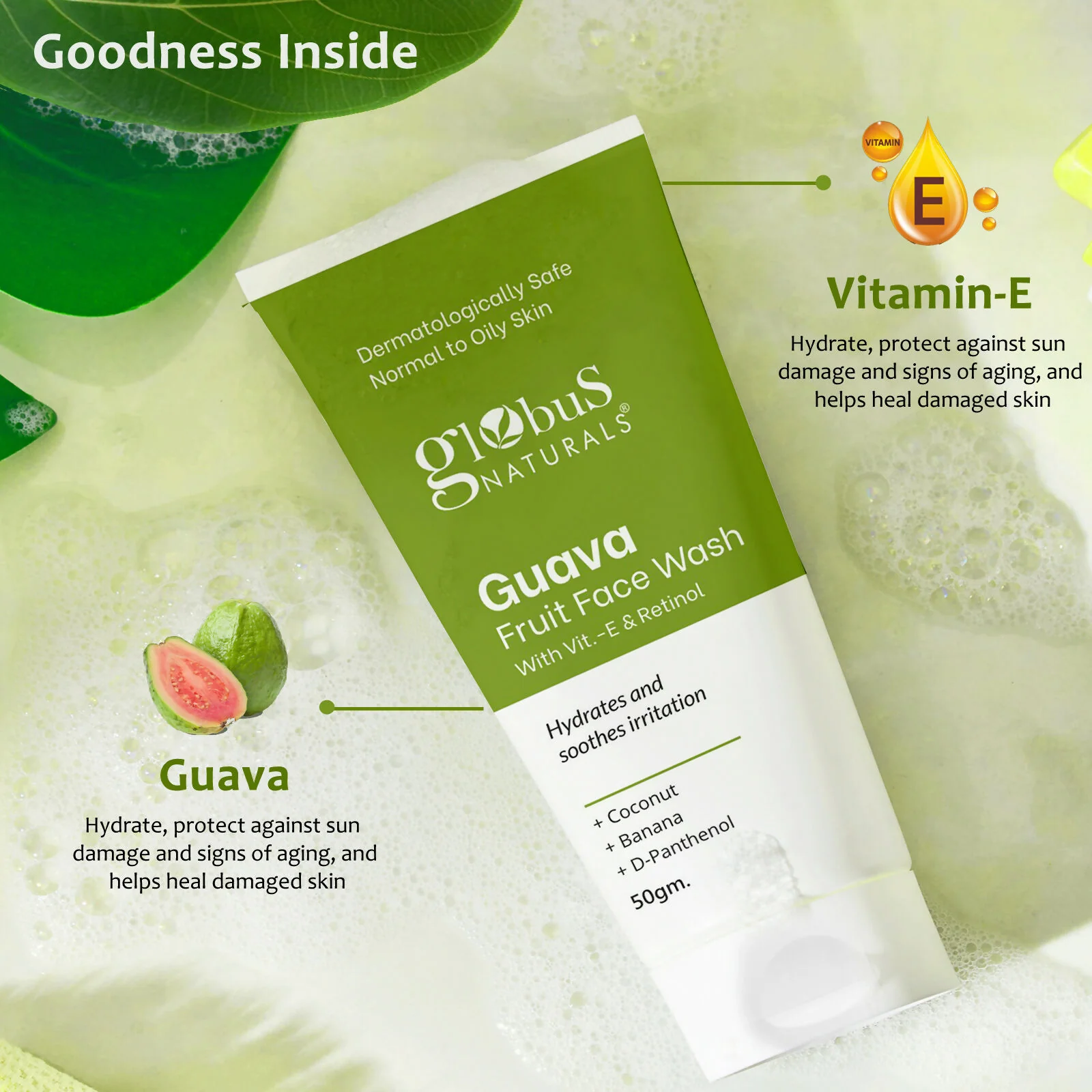 Globus Naturals Guava Fruit Face Wash with Vitamin E & Retinol - Image 4