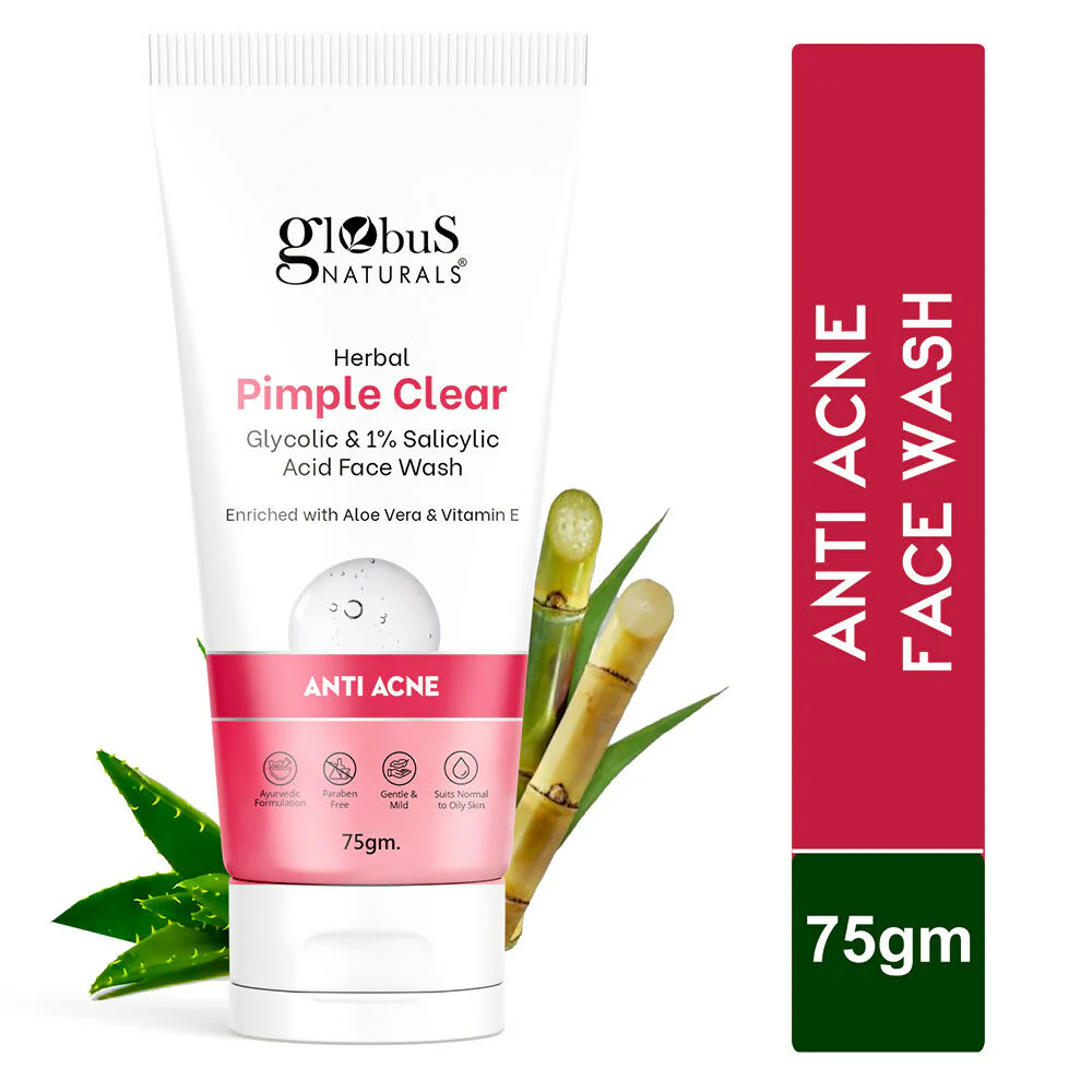 Globus Naturals Herbal Pimple Clear Glycolic & 1% Salicylic Acid Face Wash - Image 2