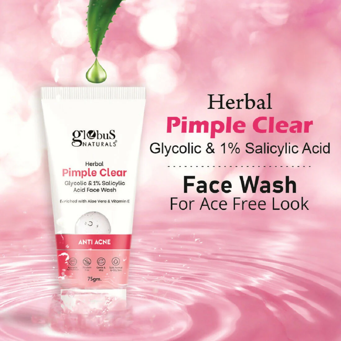 Globus Naturals Herbal Pimple Clear Glycolic & 1% Salicylic Acid Face Wash - Image 4