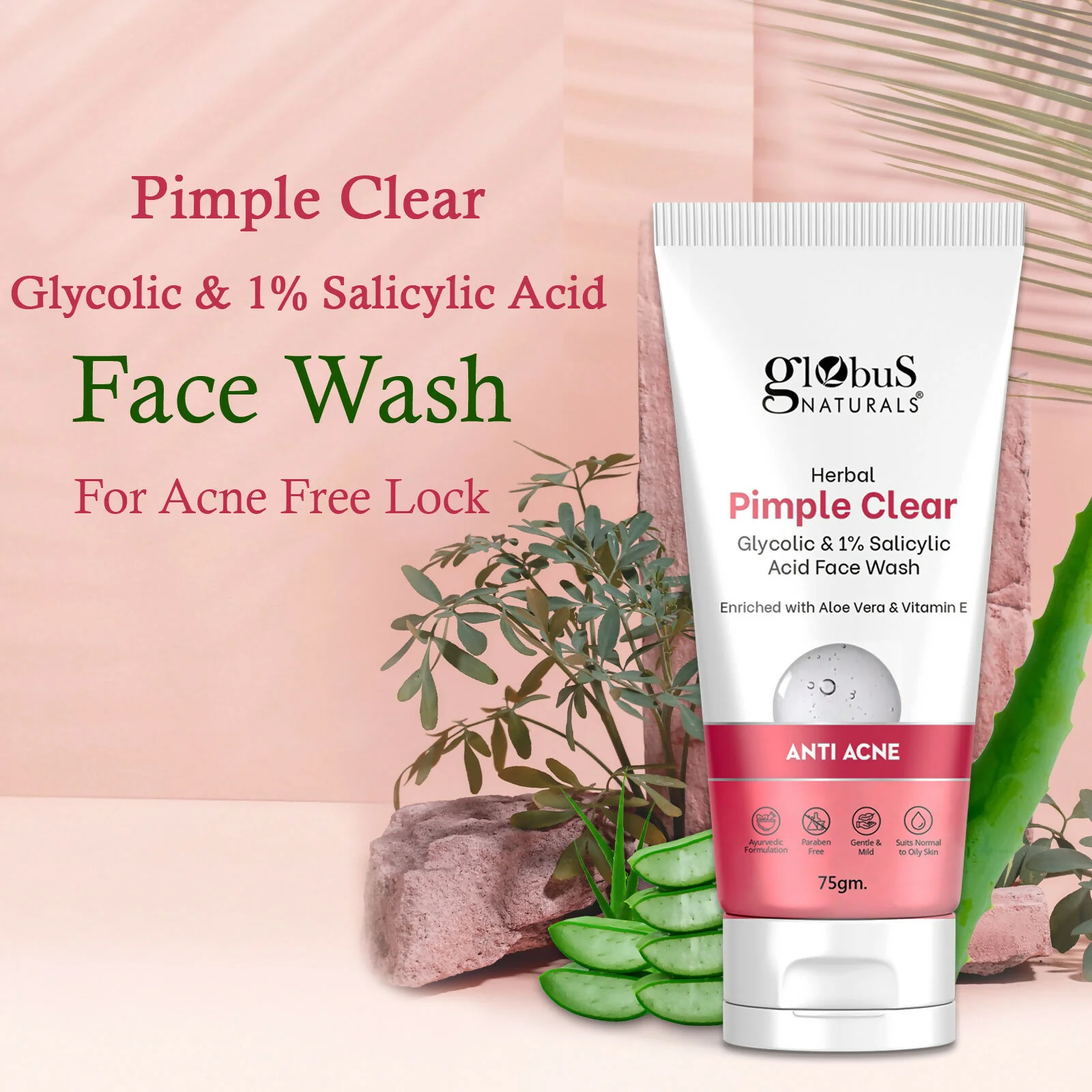 Globus Naturals Herbal Pimple Clear Glycolic & 1% Salicylic Acid Face Wash - Image 5