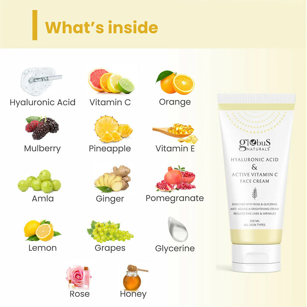 Globus Naturals Hyaluronic Acid & Vitamin C Anti Ageing Face Cream - Image 6
