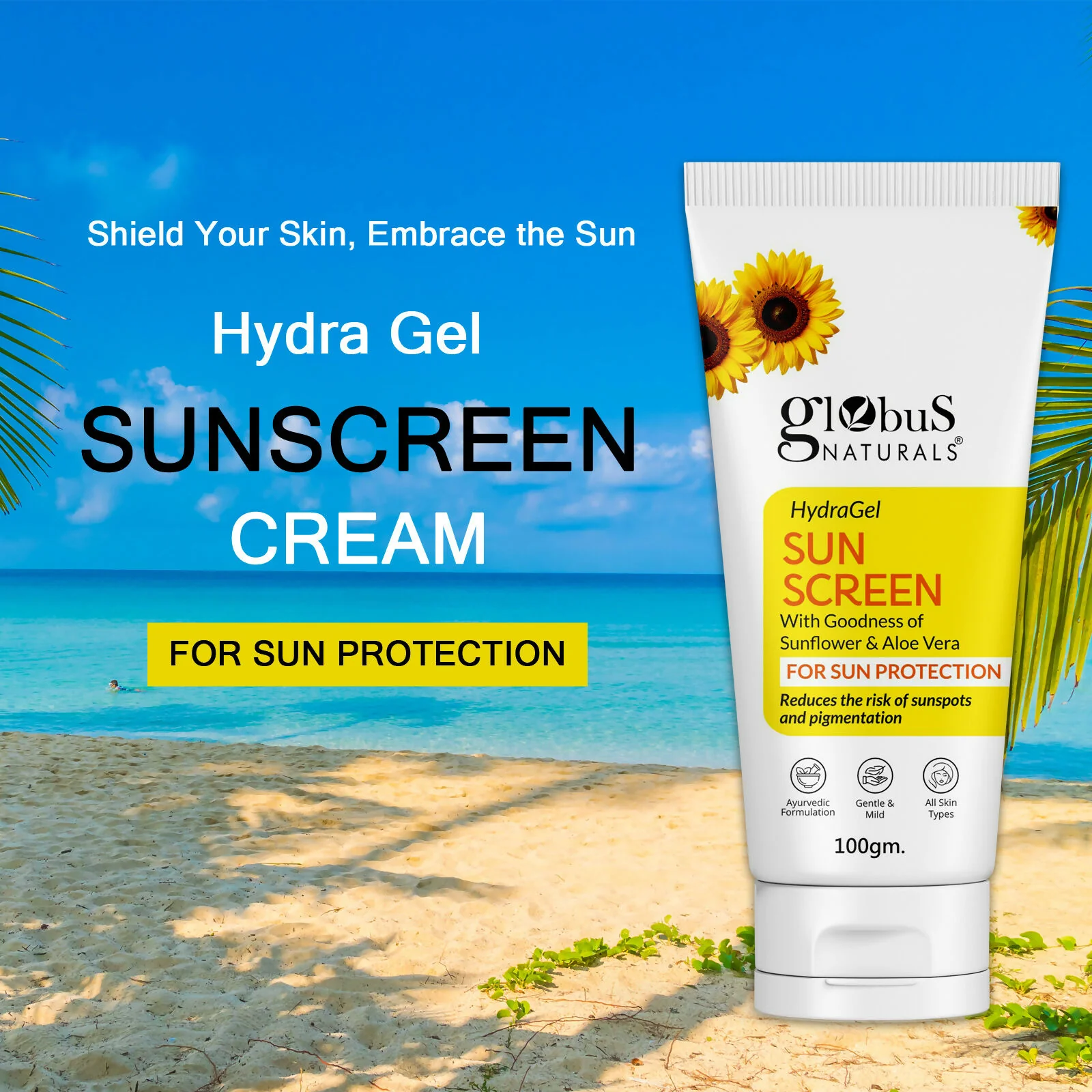 Globus Naturals Hydra Gel Sunscreen With Goodness of Sunflower & AloeVera For Sun Protection All Skin Types - Image 4
