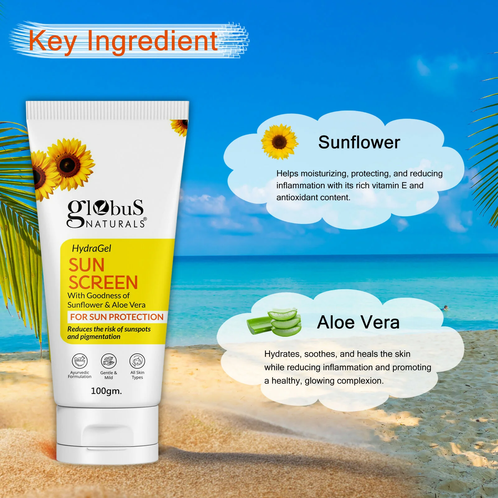 Globus Naturals Hydra Gel Sunscreen With Goodness of Sunflower & AloeVera For Sun Protection All Skin Types - Image 5