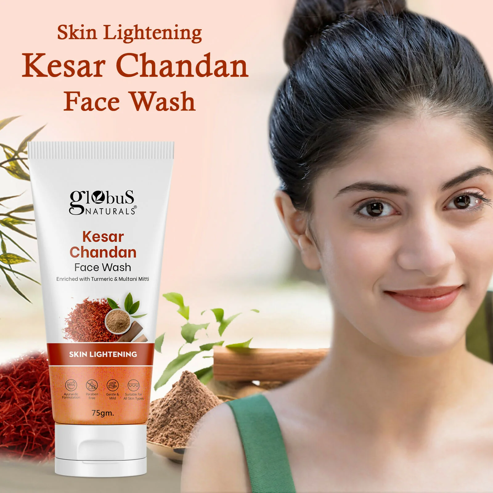 Globus Naturals Kesar Chandan Skin Lightening & Tan Removal Face wash, Suitable For All Skin Types - Image 5