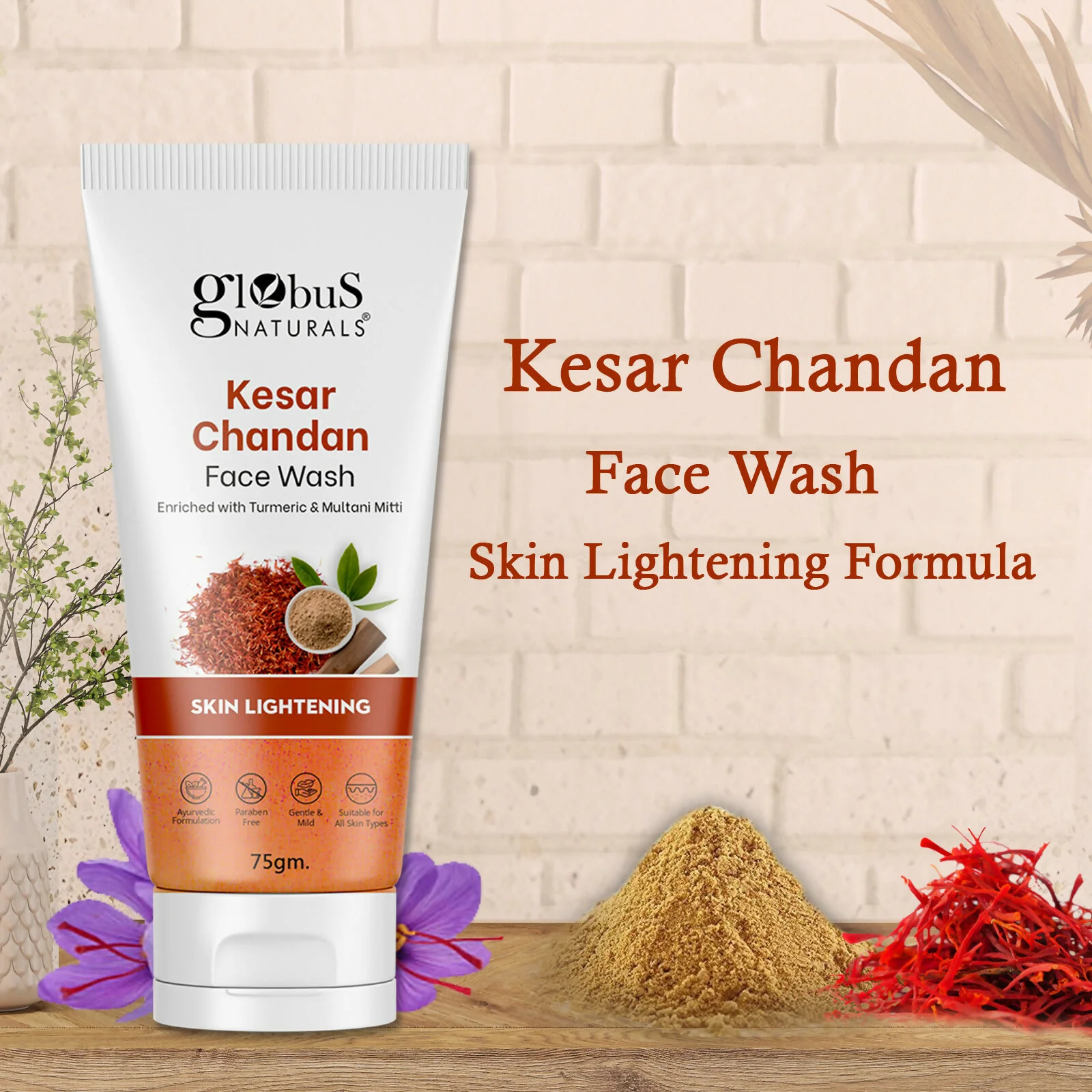 Globus Naturals Kesar Chandan Skin Lightening & Tan Removal Face wash, Suitable For All Skin Types - Image 6
