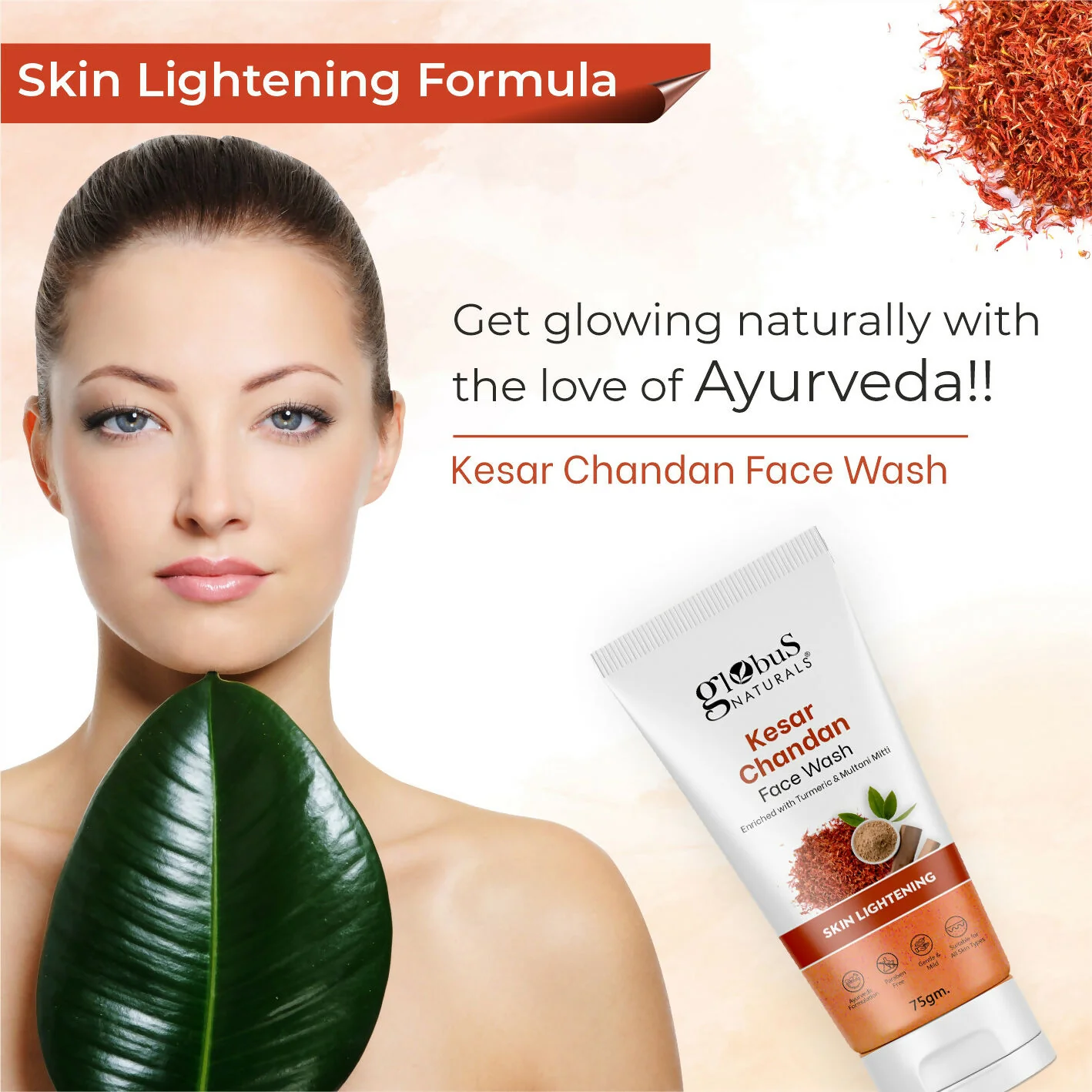 Globus Naturals Kesar Chandan Skin Lightening & Tan Removal Face wash, Suitable For All Skin Types - Image 7