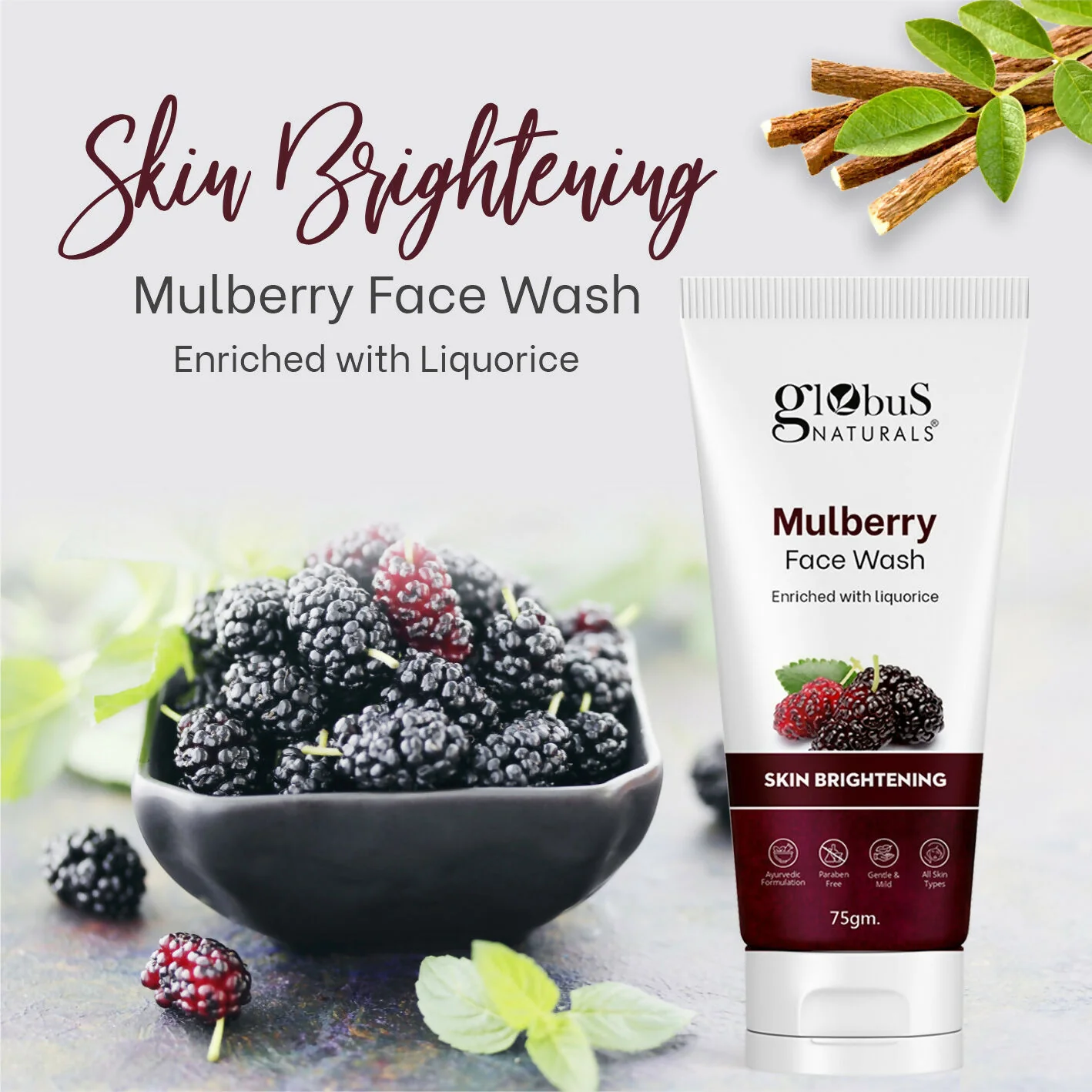 Globus Naturals Mulberry Fairness Face Wash, Suitable For All Skin Types - Image 6