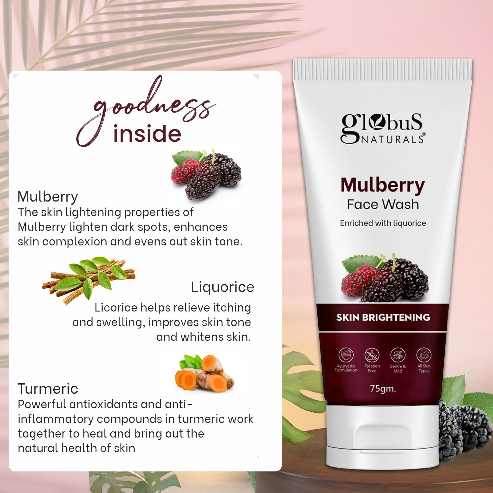Globus Naturals Mulberry Fairness Face Wash, Suitable For All Skin Types - Image 8