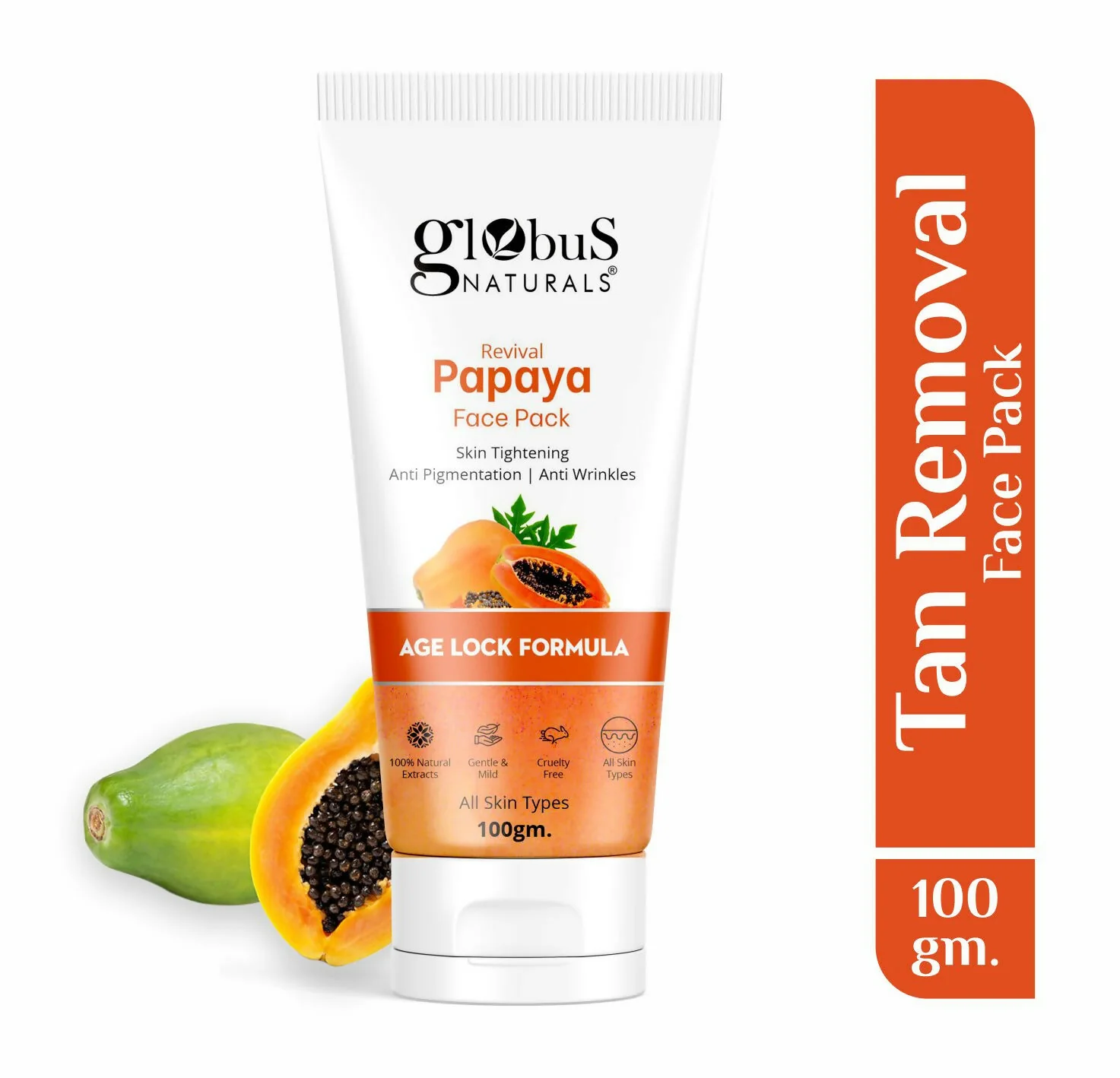Globus Naturals Papaya Face Pack, For Tan Removal, Age Lock Formula - Image 2