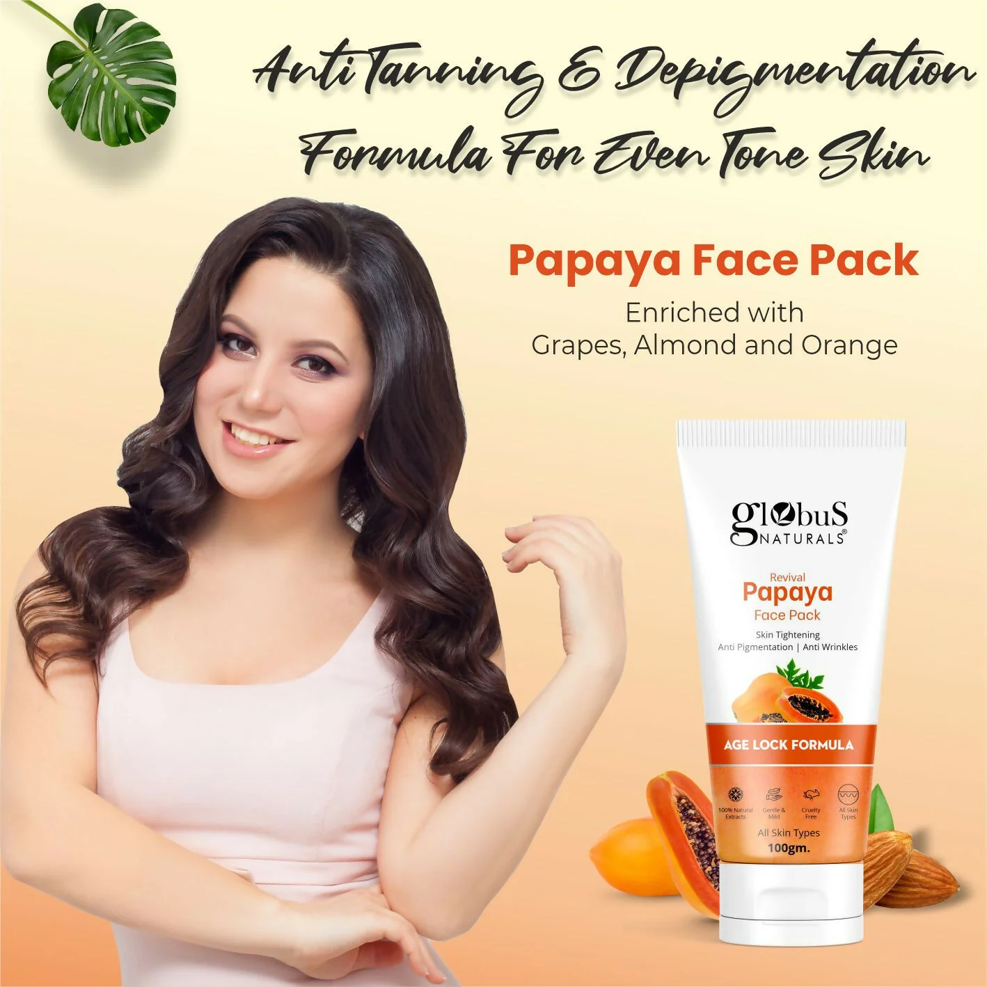 Globus Naturals Papaya Face Pack, For Tan Removal, Age Lock Formula - Image 3