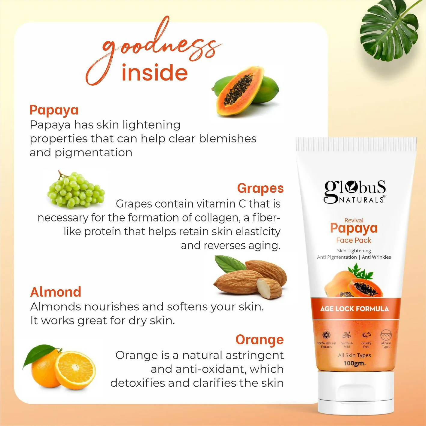 Globus Naturals Papaya Face Pack, For Tan Removal, Age Lock Formula - Image 5