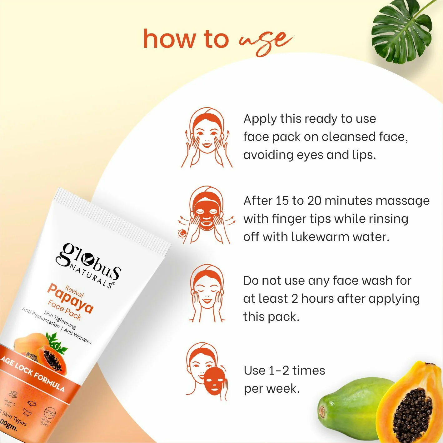 Globus Naturals Papaya Face Pack, For Tan Removal, Age Lock Formula - Image 6