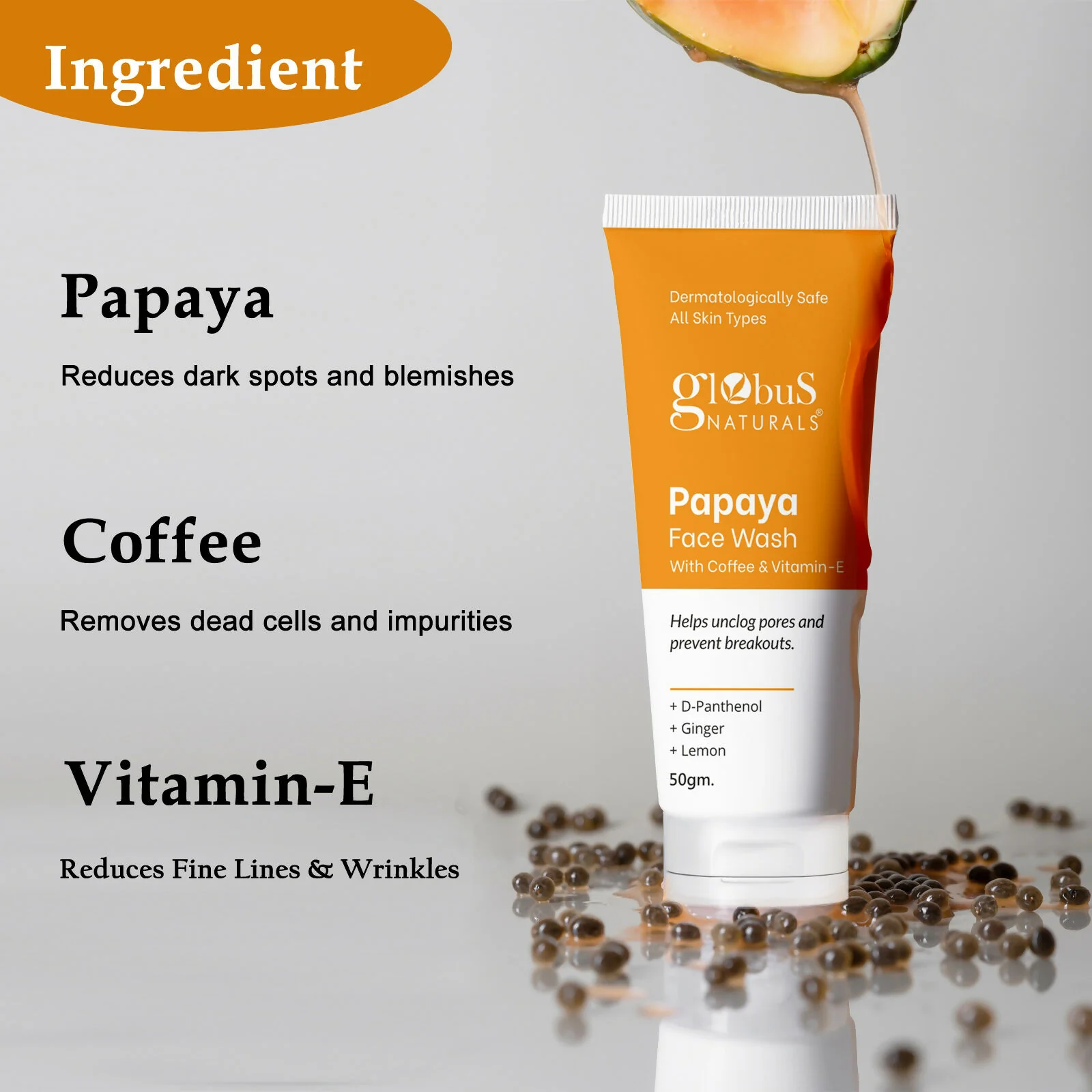 Globus Naturals Papaya Face Wash with Coffee & Vitamin-E - Image 3