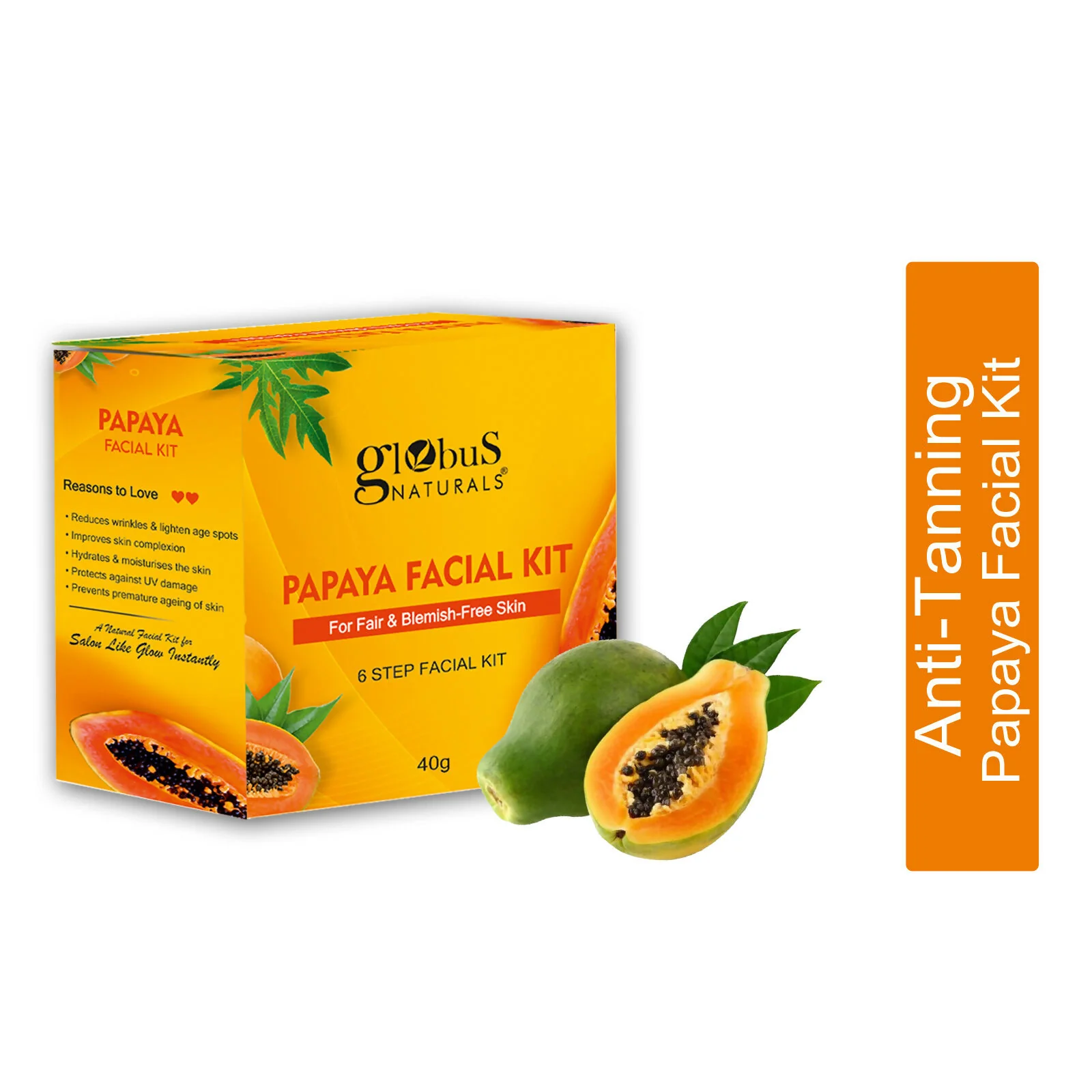 Globus Naturals Papaya Facial Kit For Blemish Free Skin & Anti-Pigmentation, 6 Steps - Image 2