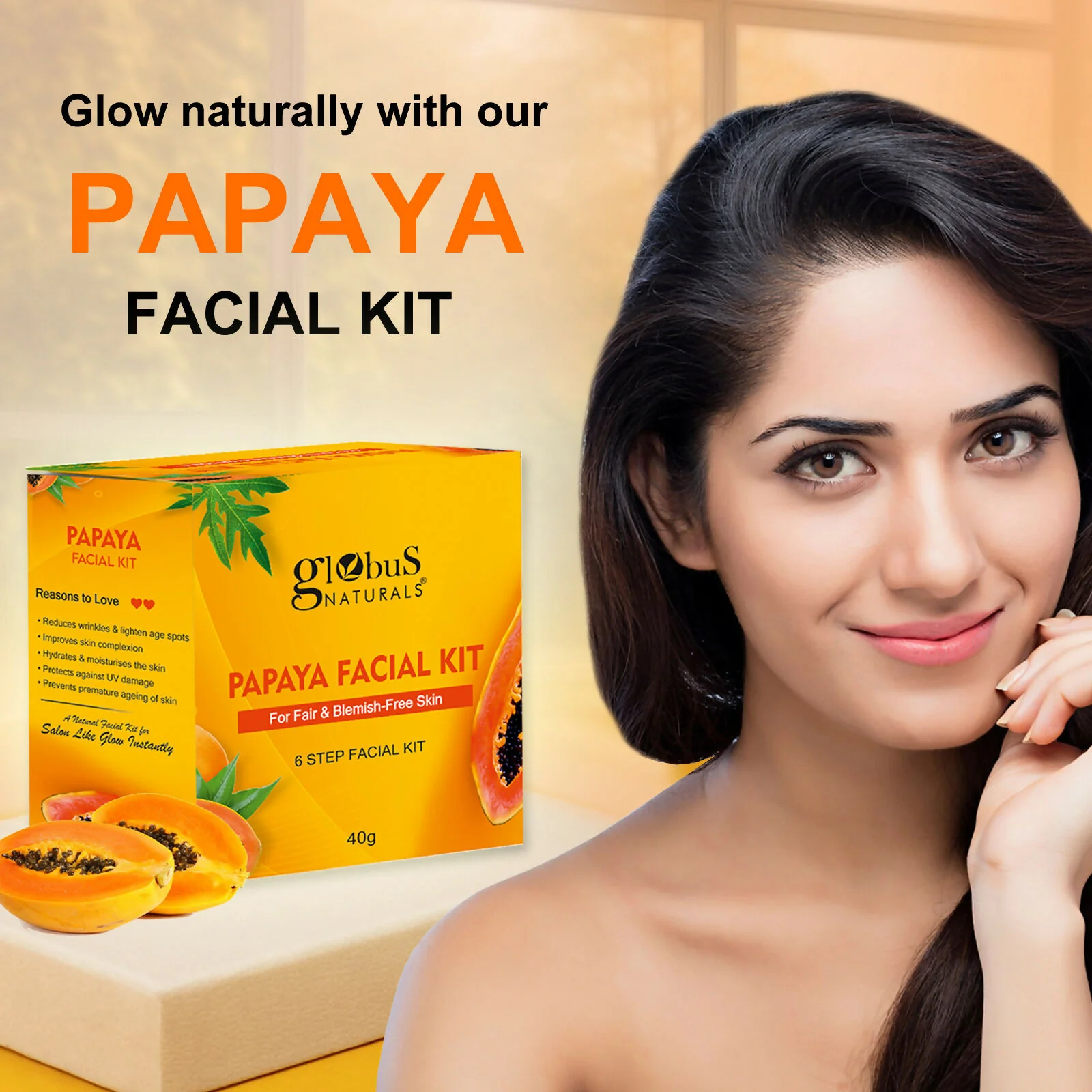 Globus Naturals Papaya Facial Kit For Blemish Free Skin & Anti-Pigmentation, 6 Steps - Image 5