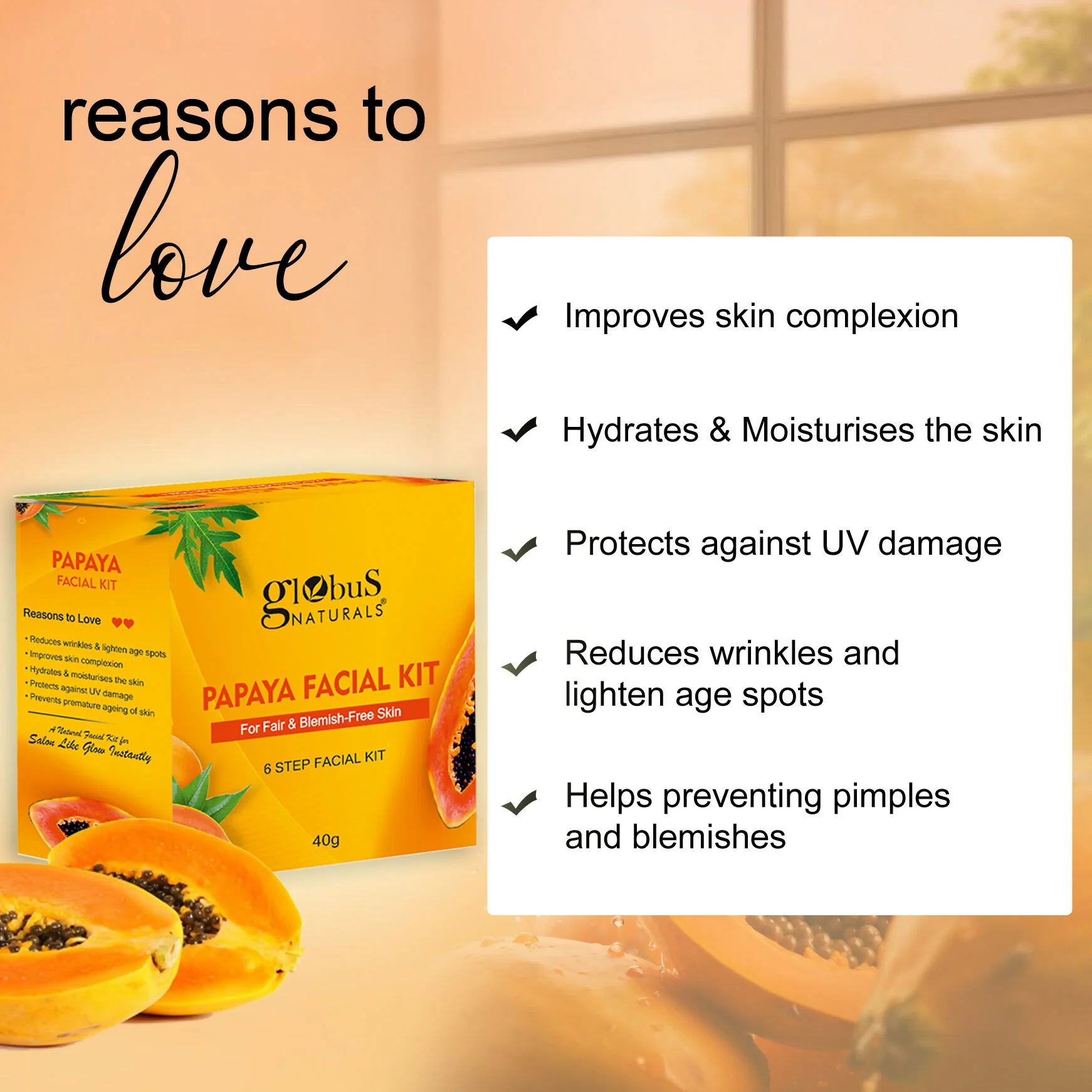 Globus Naturals Papaya Facial Kit For Blemish Free Skin & Anti-Pigmentation, 6 Steps - Image 7