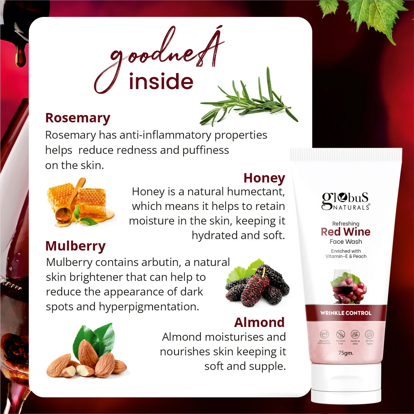 Globus Naturals Red Wine Hydrating Face Wash - Image 8