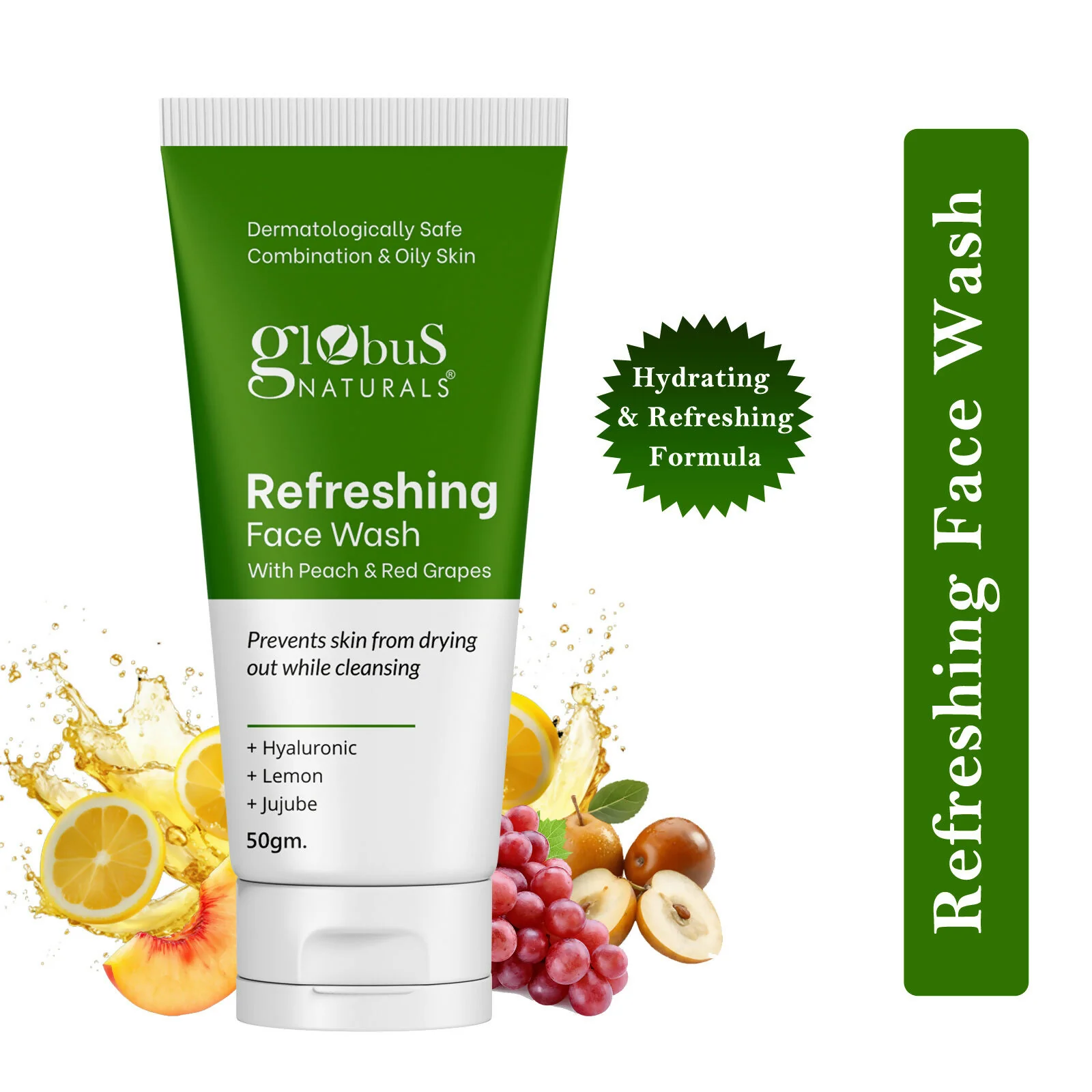 Globus Naturals Refreshing Face Wash with Peach & Red Grapes - Image 2