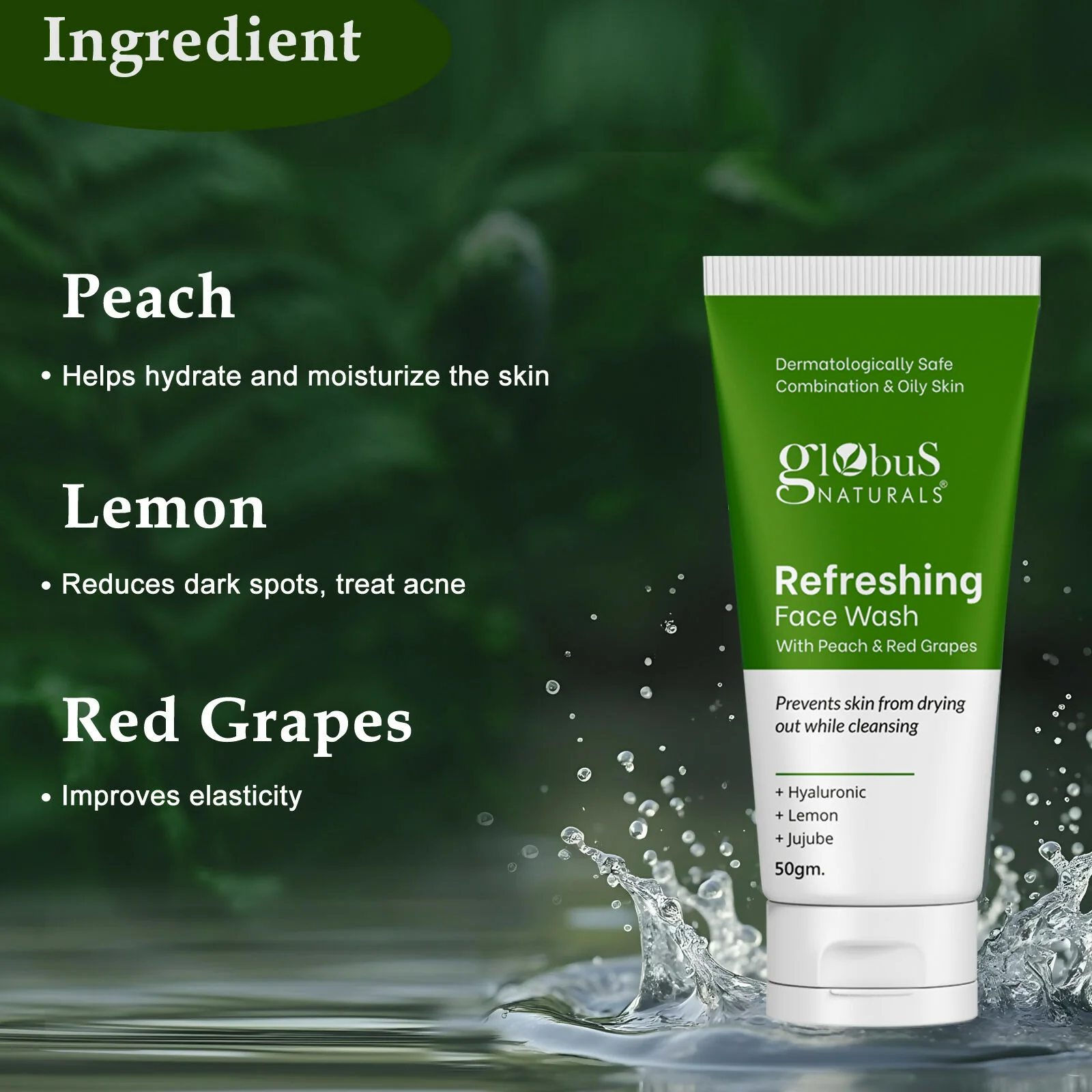 Globus Naturals Refreshing Face Wash with Peach & Red Grapes - Image 7