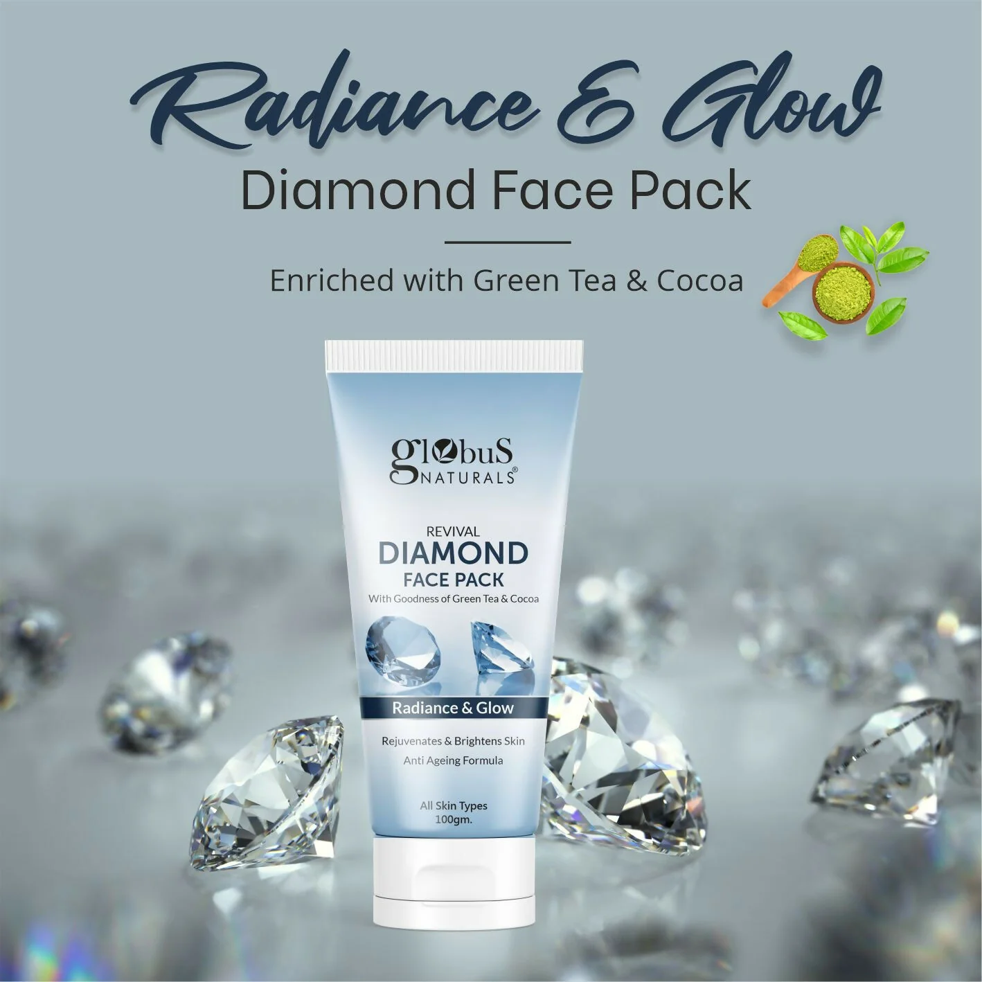 Globus Naturals Revival Diamond Face Pack, Natural & Ayurvedic Formula - Image 4