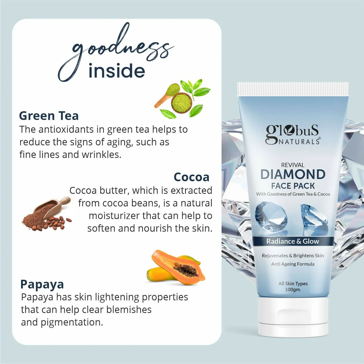 Globus Naturals Revival Diamond Face Pack, Natural & Ayurvedic Formula - Image 6