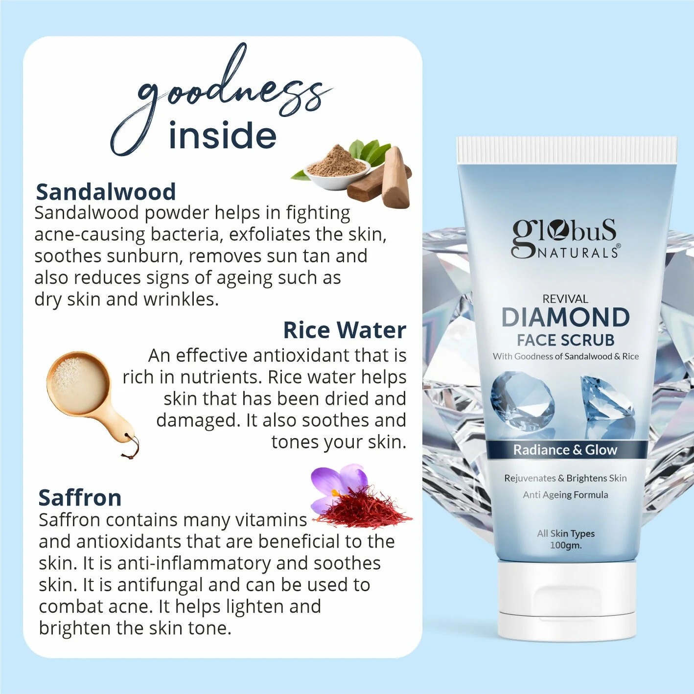 Globus Naturals Revival Diamond Face Scrub, Suitable For All Skin Types - Image 4