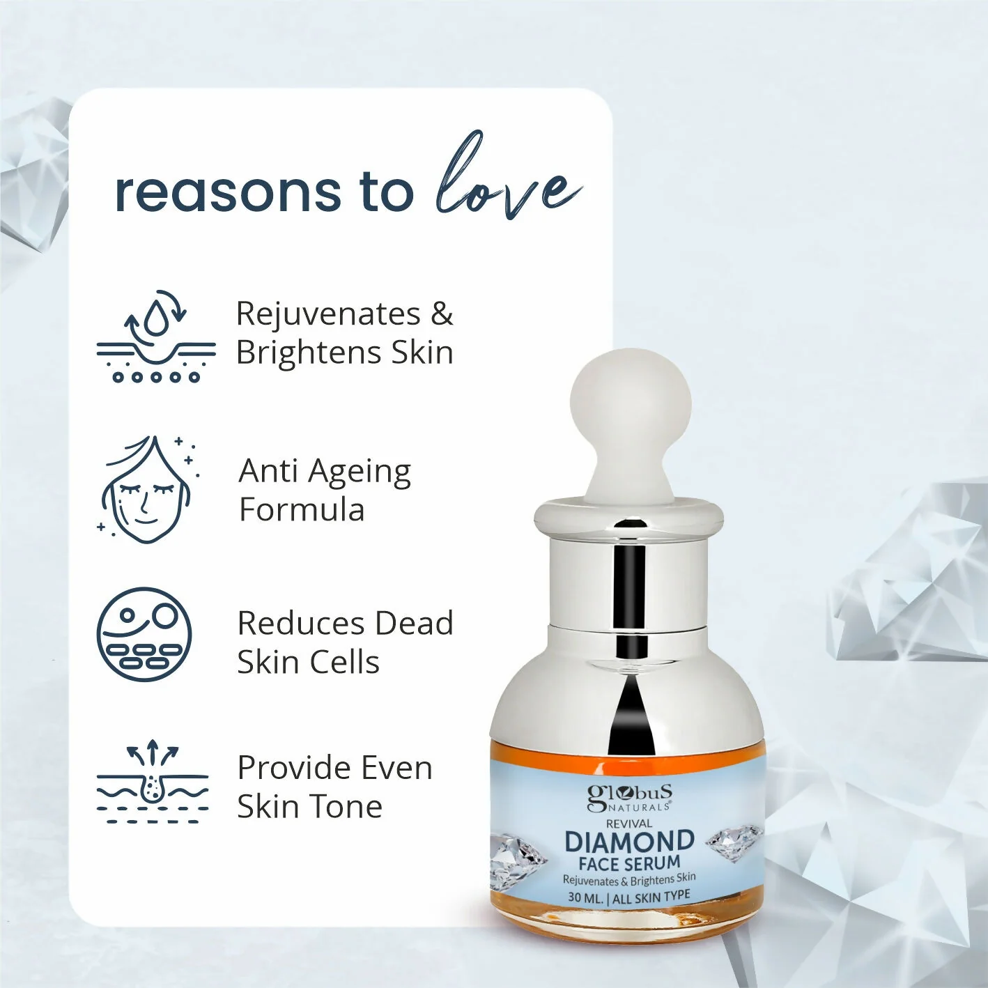 Globus Naturals Revival Diamond Shine Boosting & Anti Ageing Face Serum - Image 3
