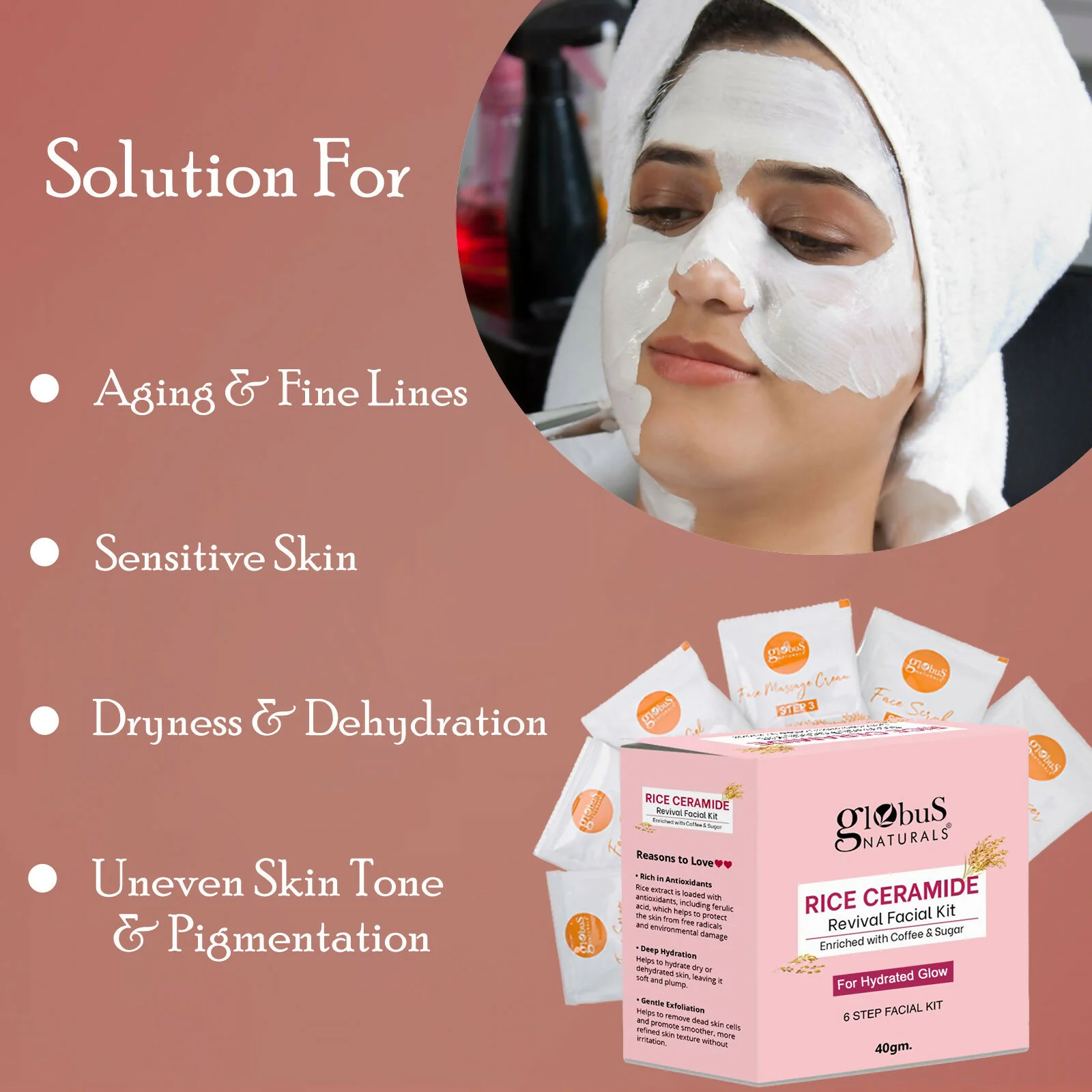 Globus Naturals Rice Ceramide 6 Step Facial Kit For Korean Glass Skin - Image 4