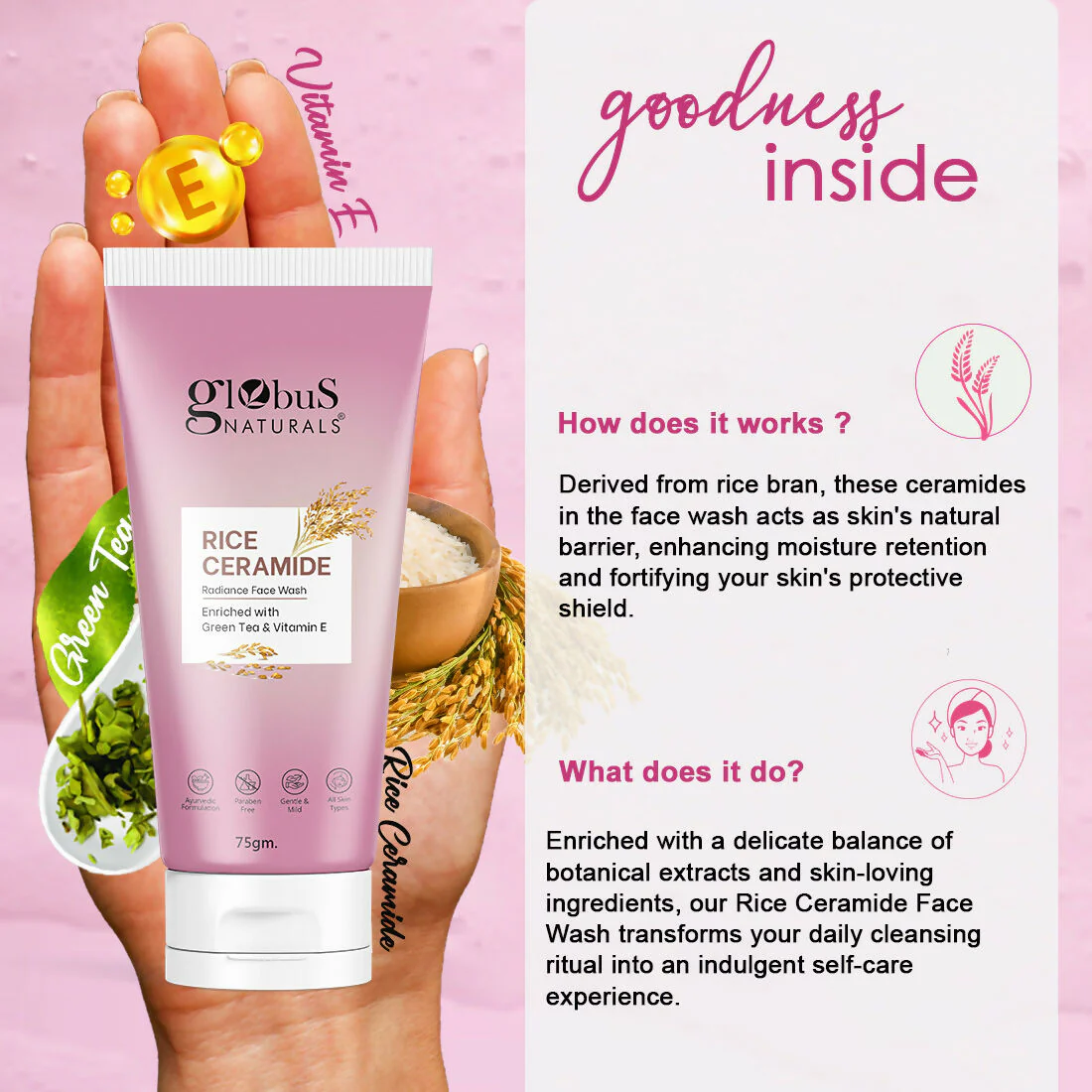 Globus Naturals Rice Ceramide Face Wash - Image 5