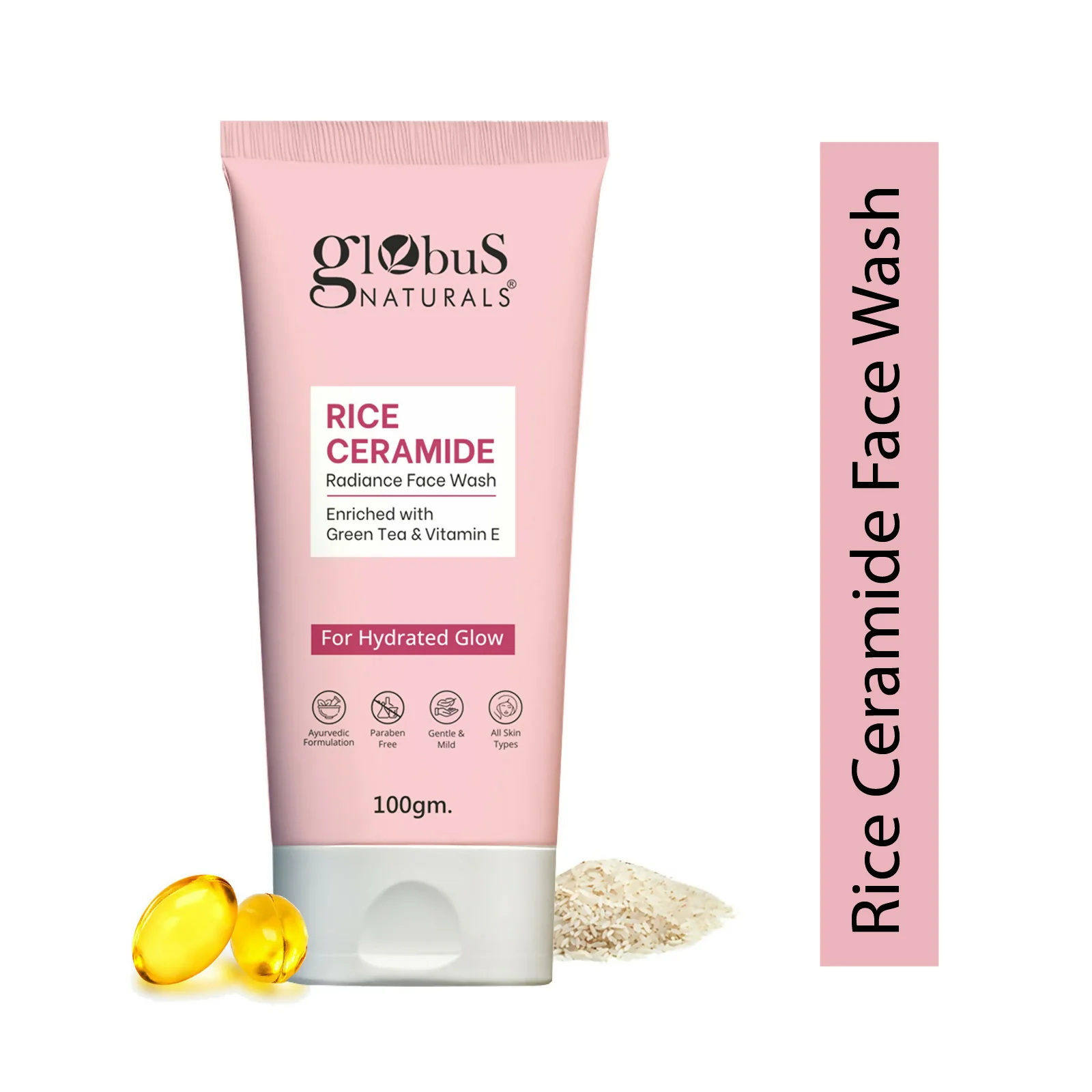 Globus Naturals Rice Ceramide Face Wash For Hydrated Glow, Enriched with Green Tea & Vitamin E - Image 2