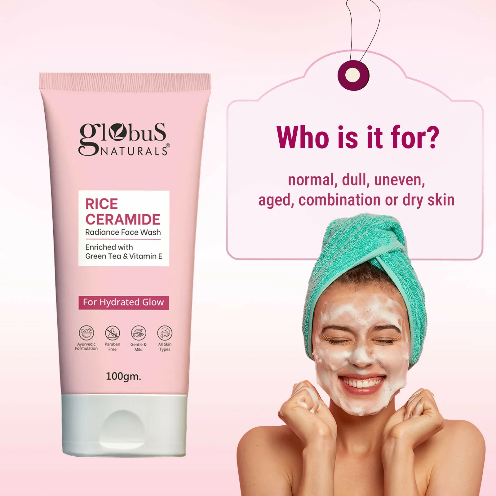 Globus Naturals Rice Ceramide Face Wash For Hydrated Glow, Enriched with Green Tea & Vitamin E - Image 6