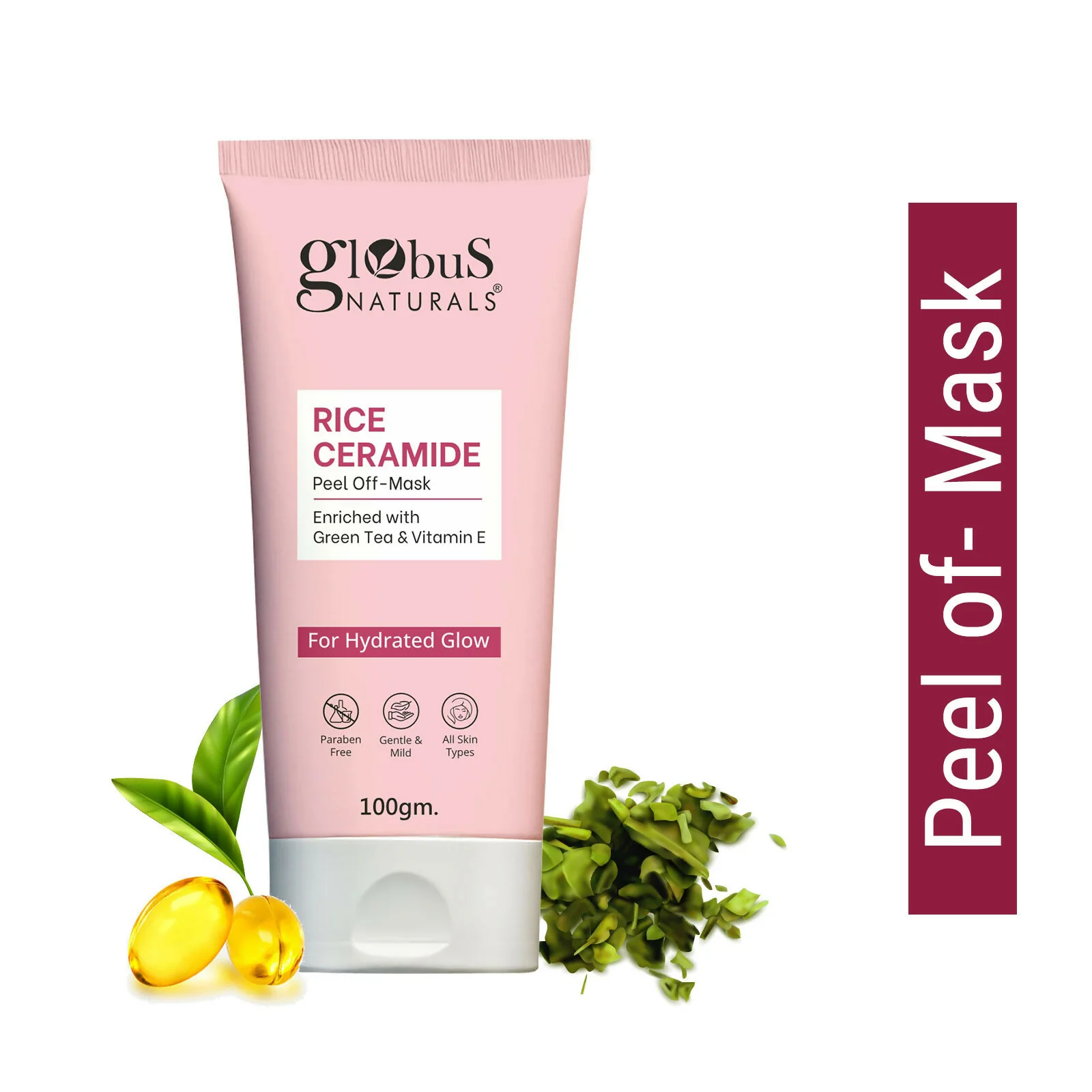 Globus Naturals Rice Ceramide Peel Off Mask, For Hydrated Glow Skin - Image 3