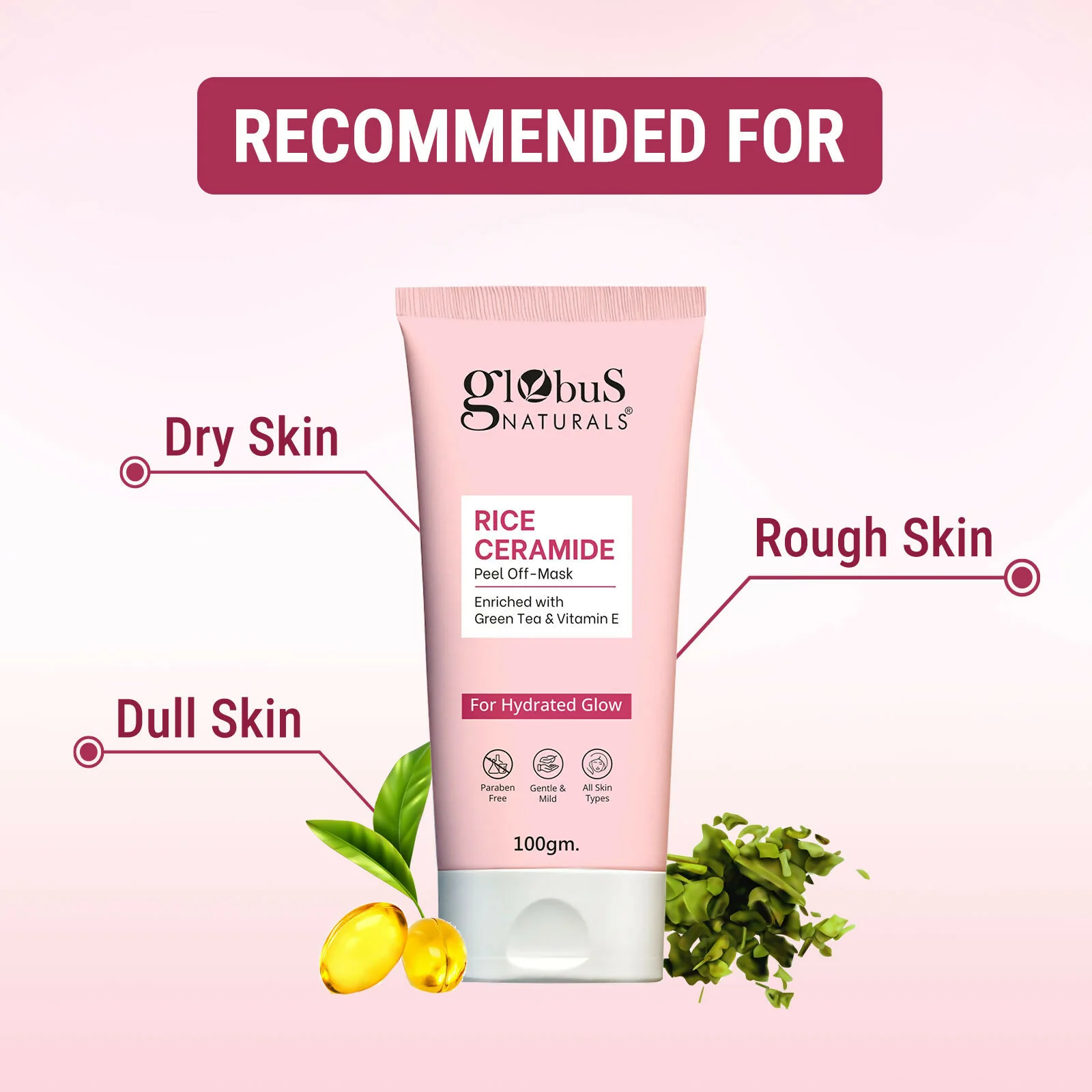 Globus Naturals Rice Ceramide Peel Off Mask, For Hydrated Glow Skin - Image 4