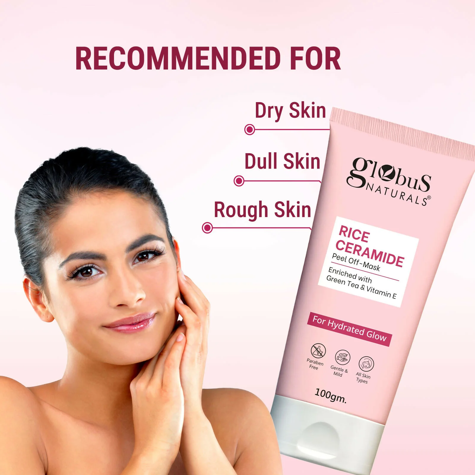 Globus Naturals Rice Ceramide Peel Off Mask, For Hydrated Glow Skin - Image 7