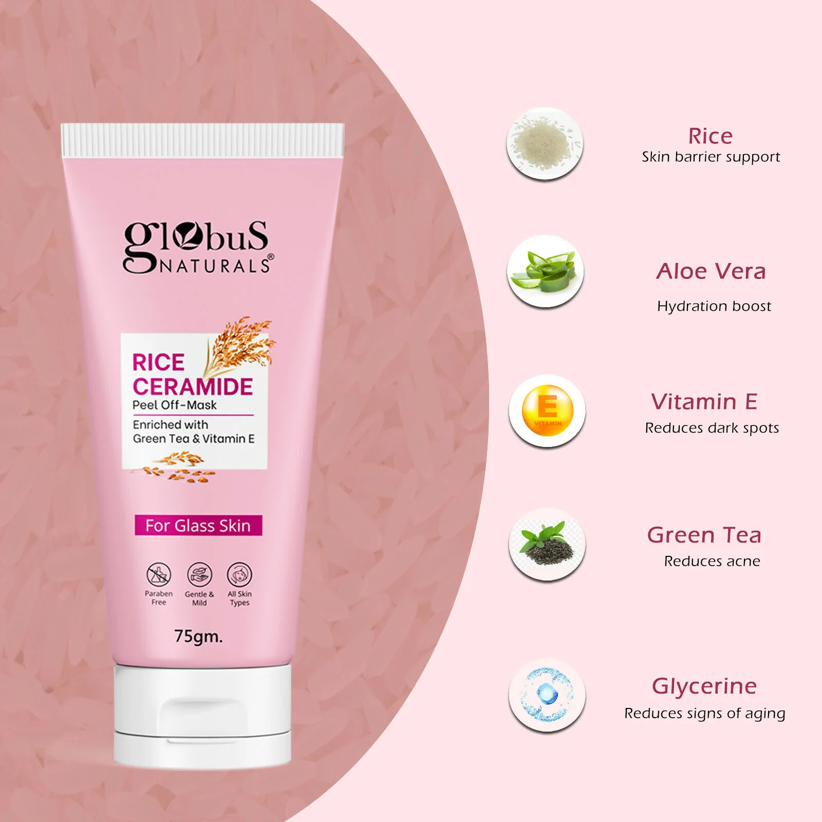 Globus Naturals Rice Ceramide Peel Off Mask, For Korean Glass Skin - Image 7