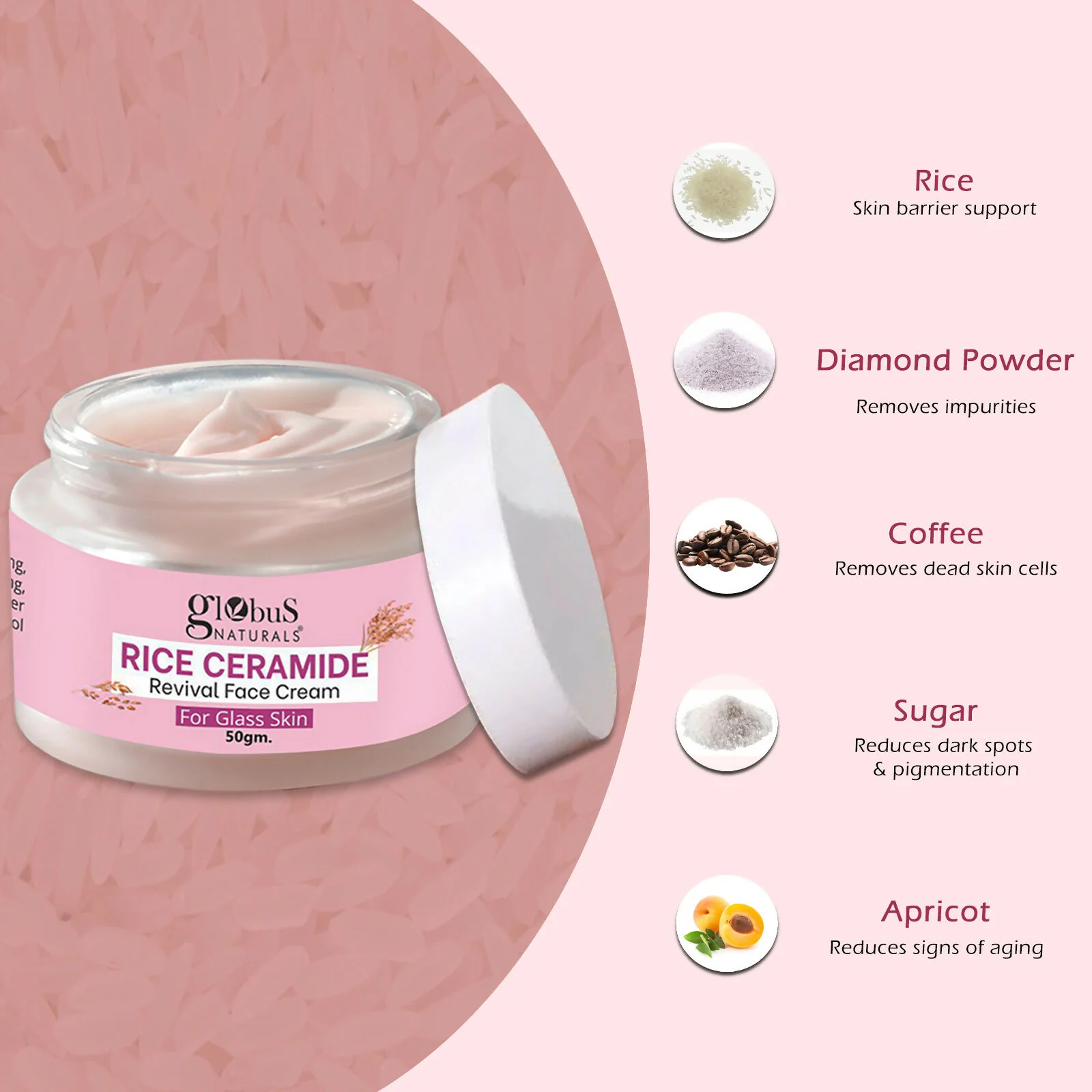 Globus Naturals Rice Ceramide Revival Face Cream, For Korean Glass Skin - Image 5