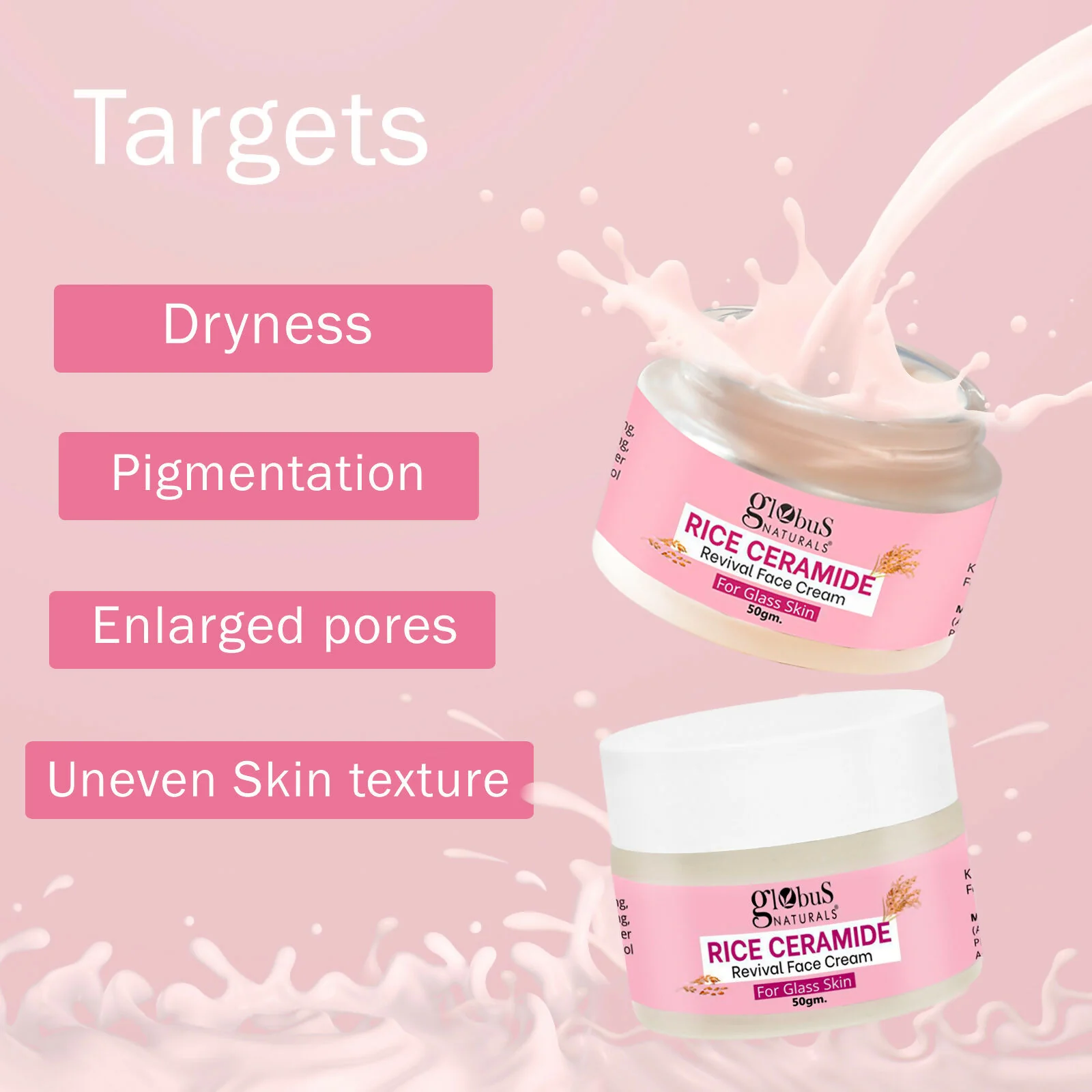 Globus Naturals Rice Ceramide Revival Face Cream, For Korean Glass Skin - Image 6