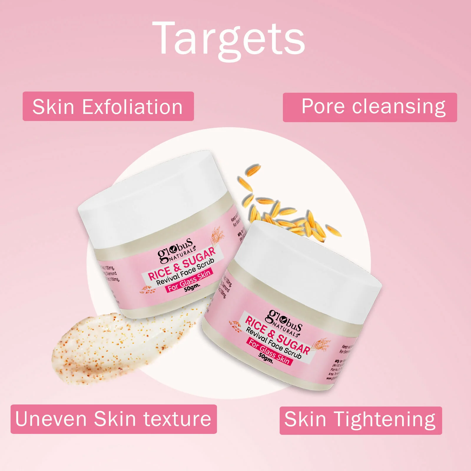 Globus Naturals Rice & Sugar Revival Face Scrub, For Korean Glass Skin - Image 5