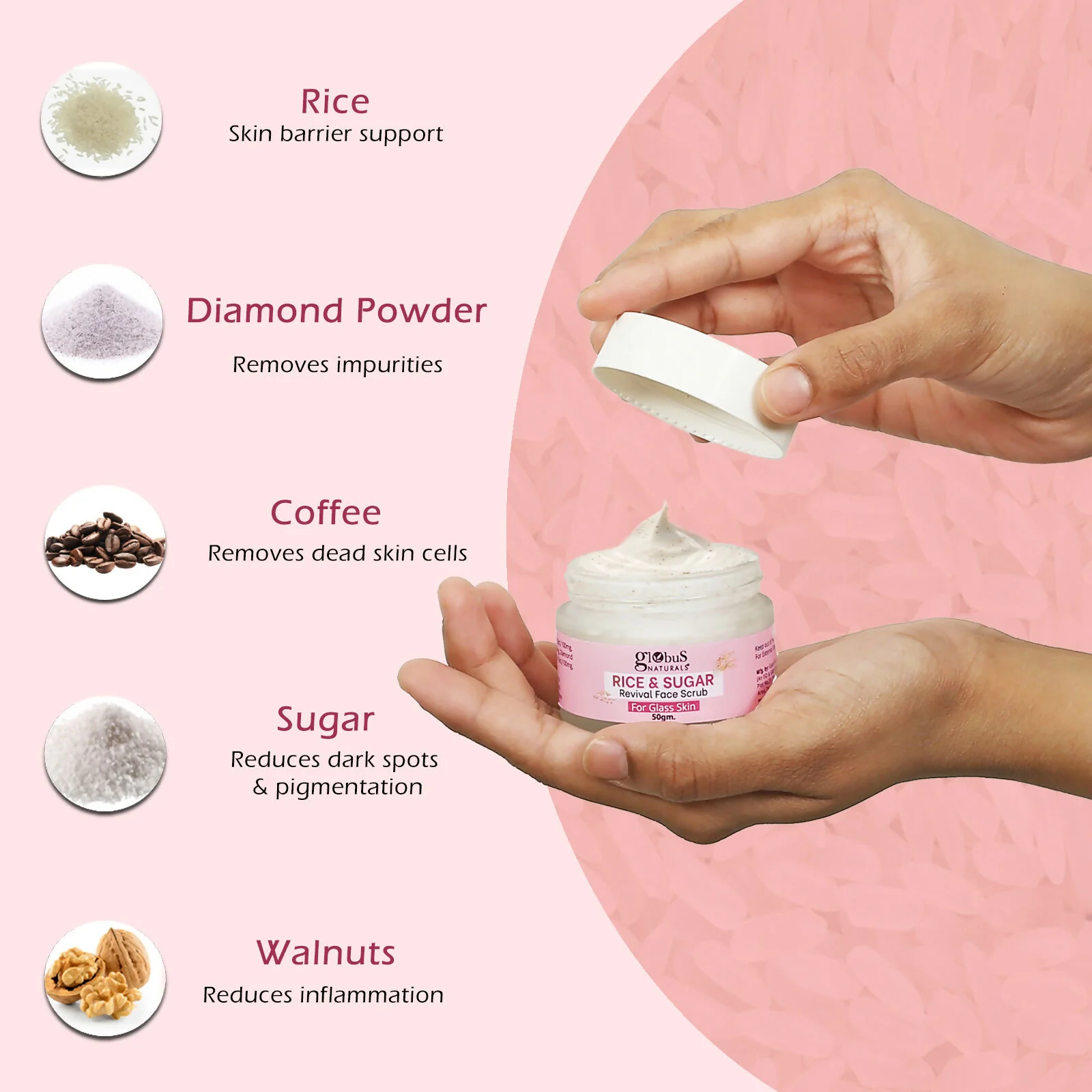 Globus Naturals Rice & Sugar Revival Face Scrub, For Korean Glass Skin - Image 6