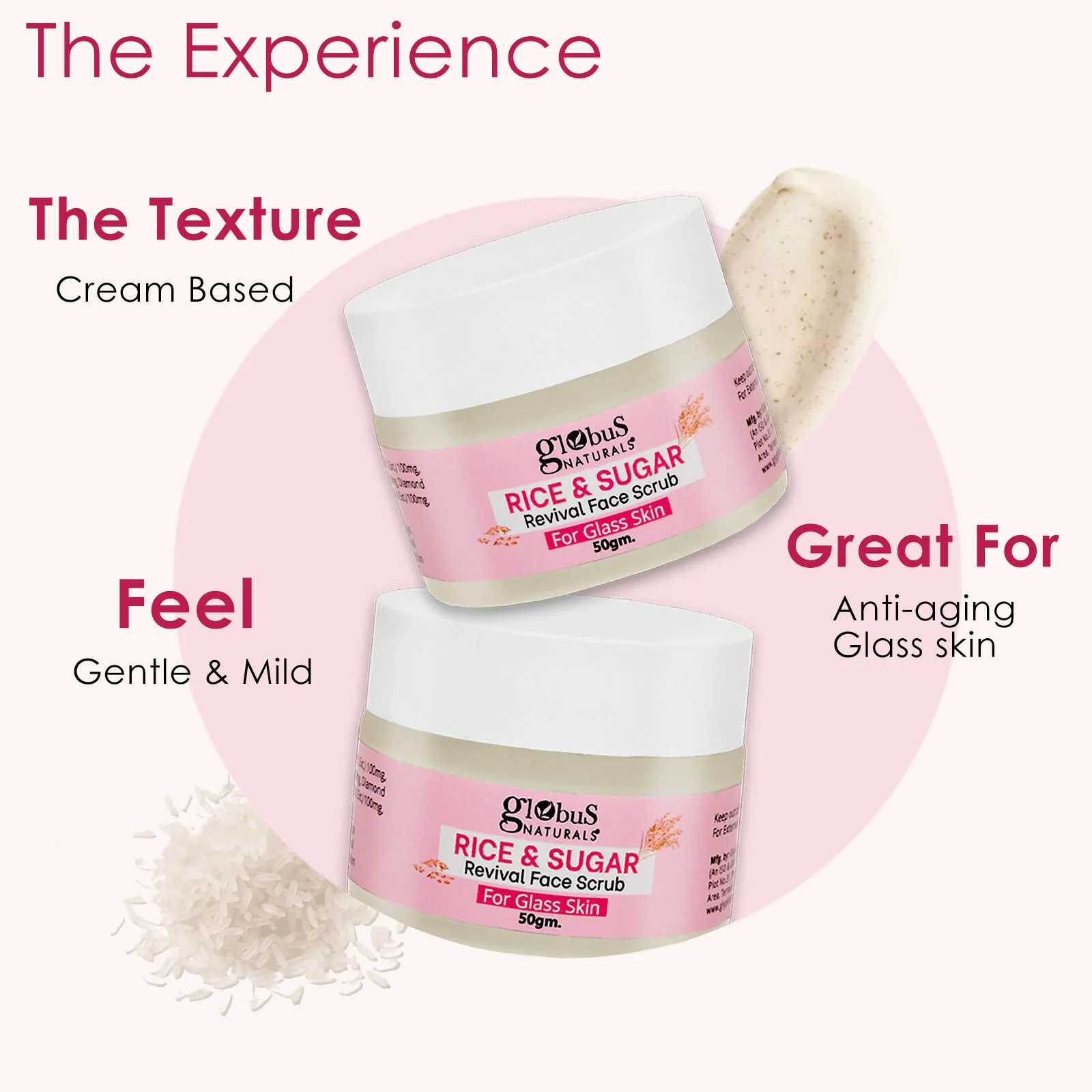 Globus Naturals Rice & Sugar Revival Face Scrub, For Korean Glass Skin - Image 7