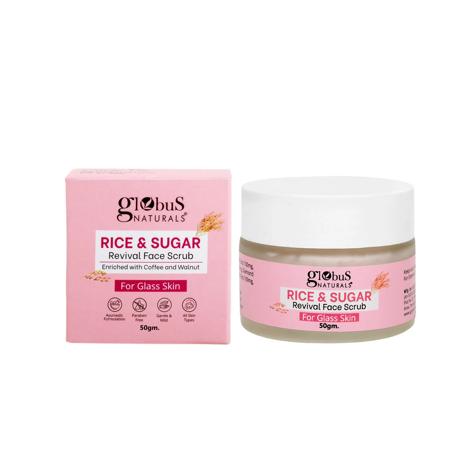 Globus Naturals Rice & Sugar Revival Face Scrub, For Korean Glass Skin - Image 9