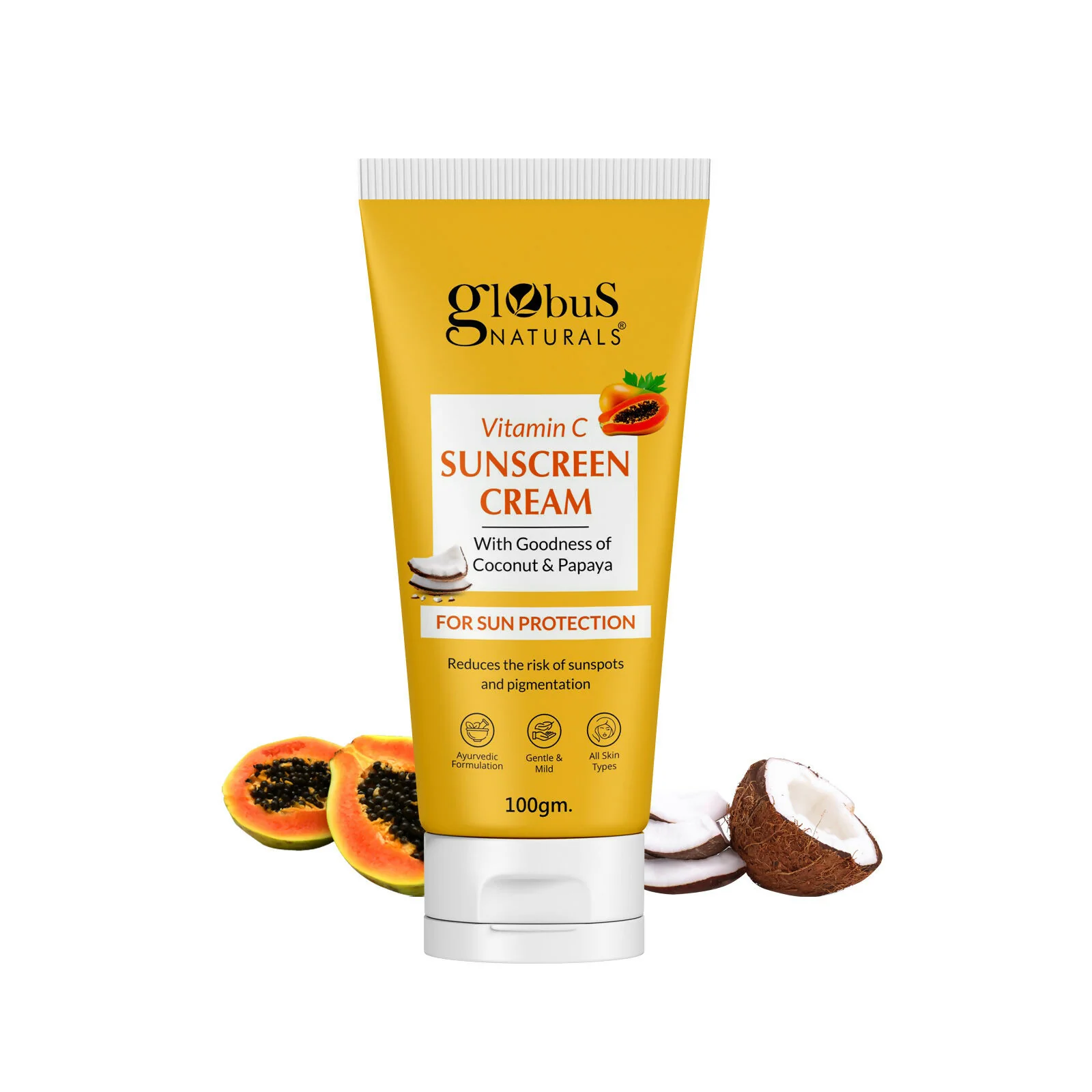 Globus Naturals Vitamin C Sunscreen Cream with Goodness of Coconut & Papaya For Sun Protection All Skin Types - Image 2