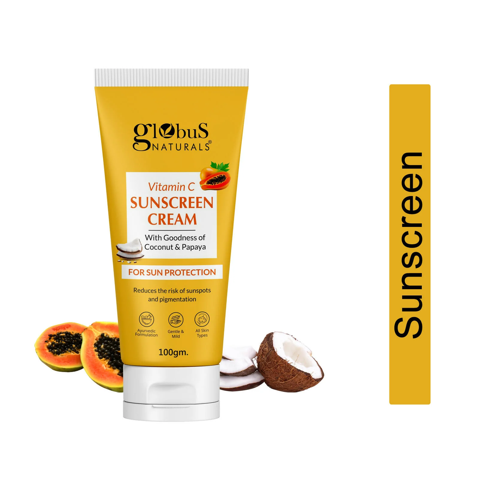 Globus Naturals Vitamin C Sunscreen Cream with Goodness of Coconut & Papaya For Sun Protection All Skin Types - Image 3
