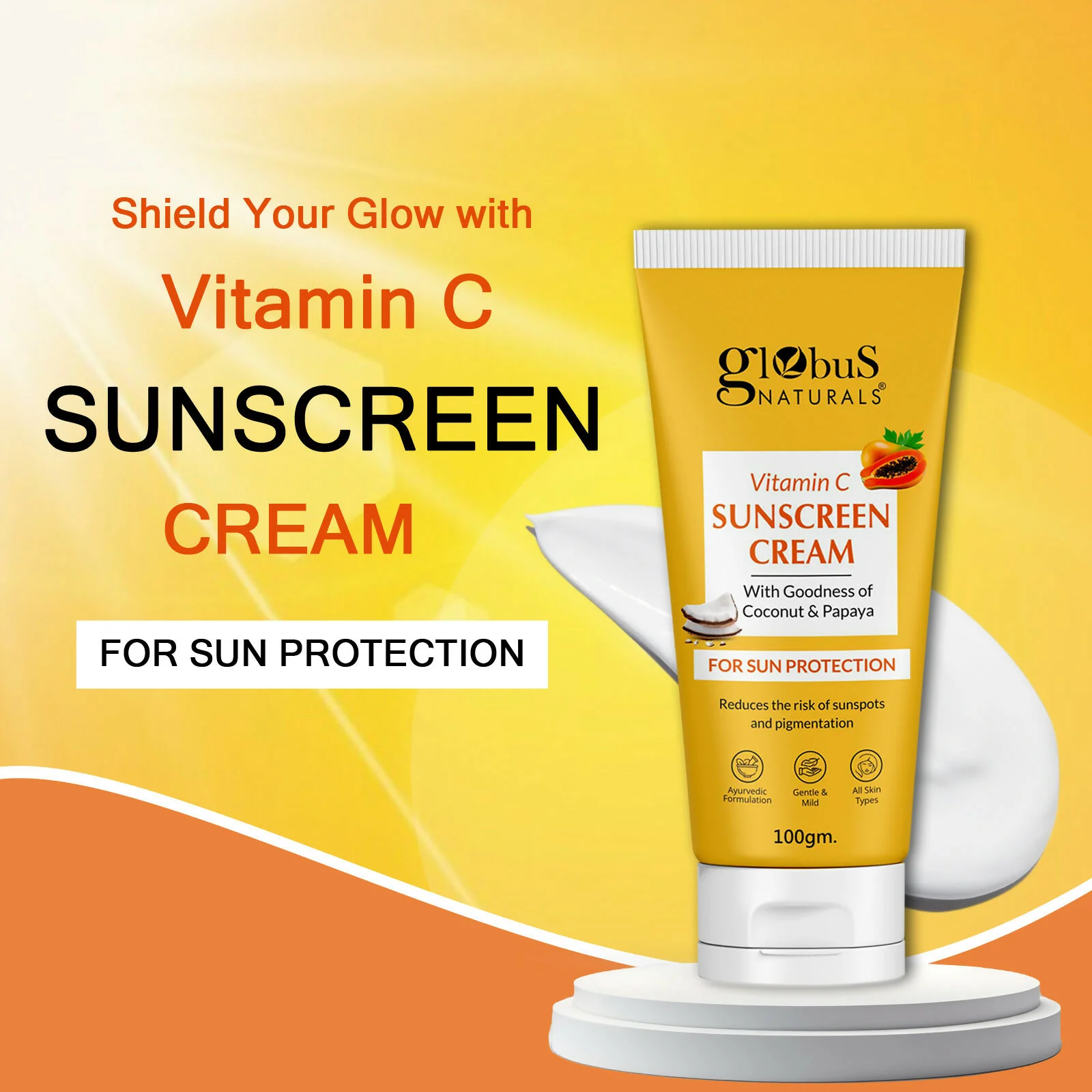 Globus Naturals Vitamin C Sunscreen Cream with Goodness of Coconut & Papaya For Sun Protection All Skin Types - Image 4