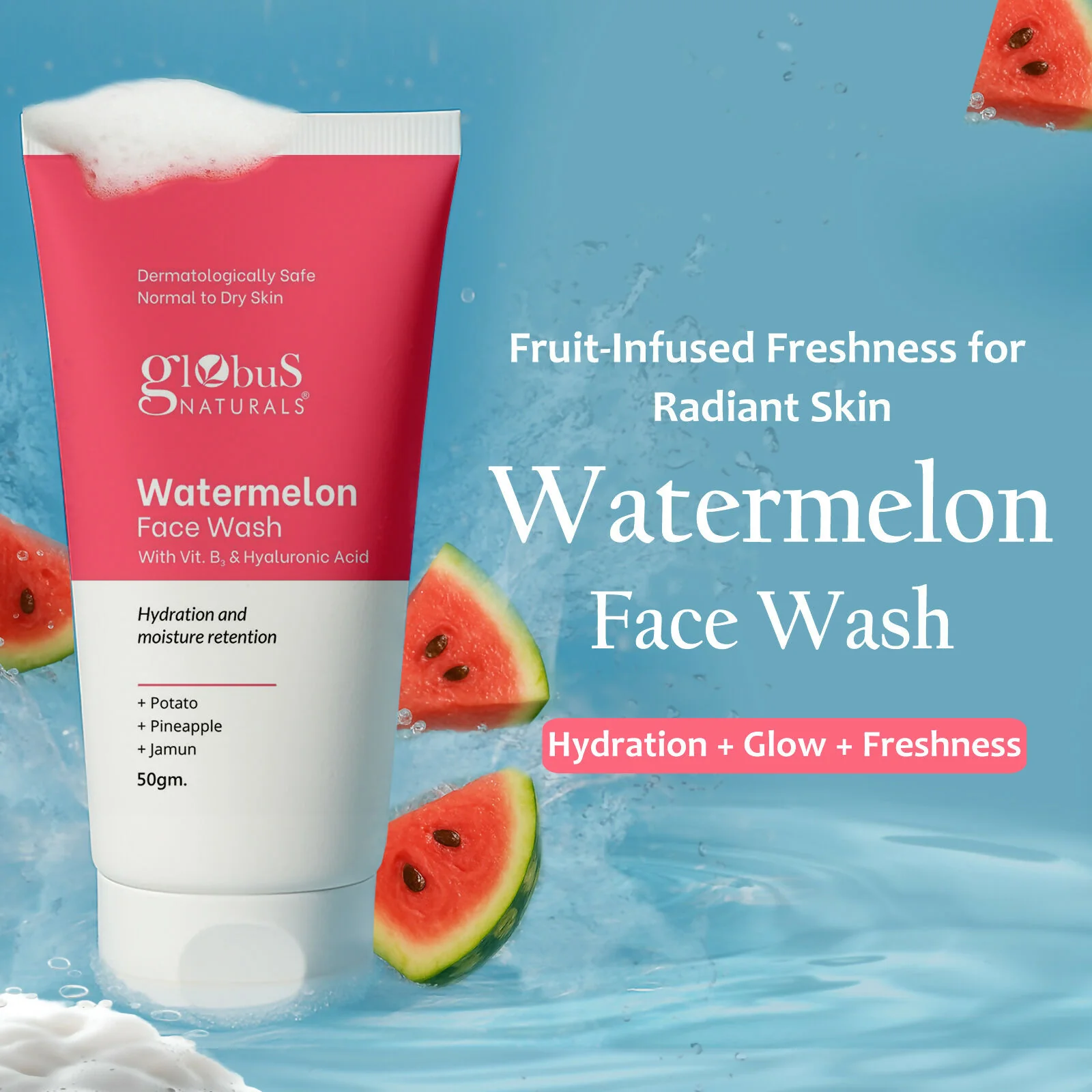Globus Naturals Watermelon Face Wash with Vitamin B3 & Hyaluronic Acid - Image 4