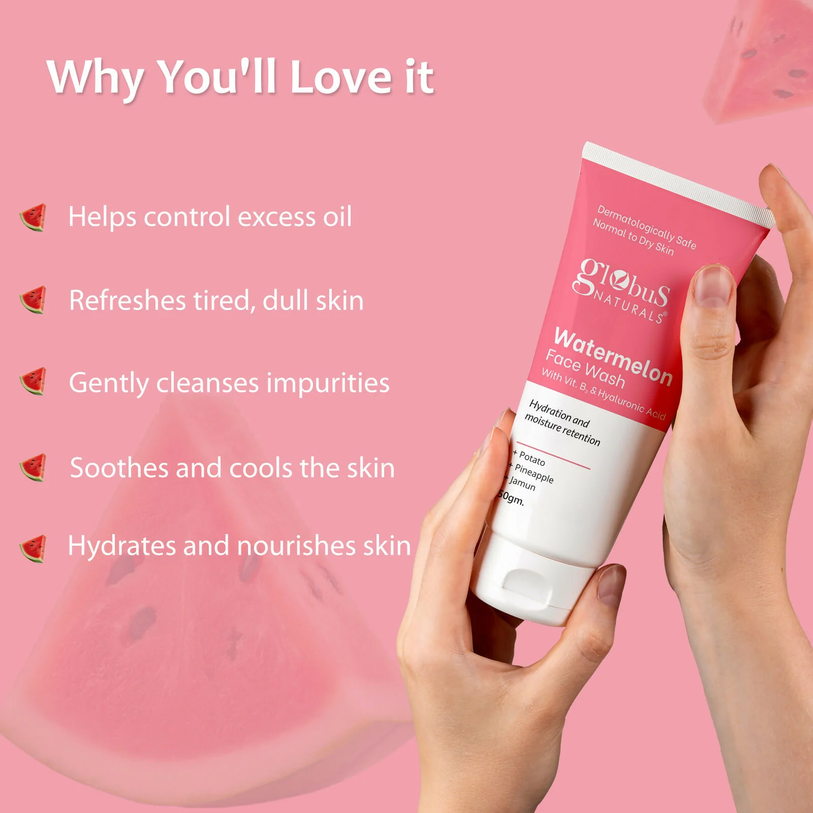 Globus Naturals Watermelon Face Wash with Vitamin B3 & Hyaluronic Acid - Image 6